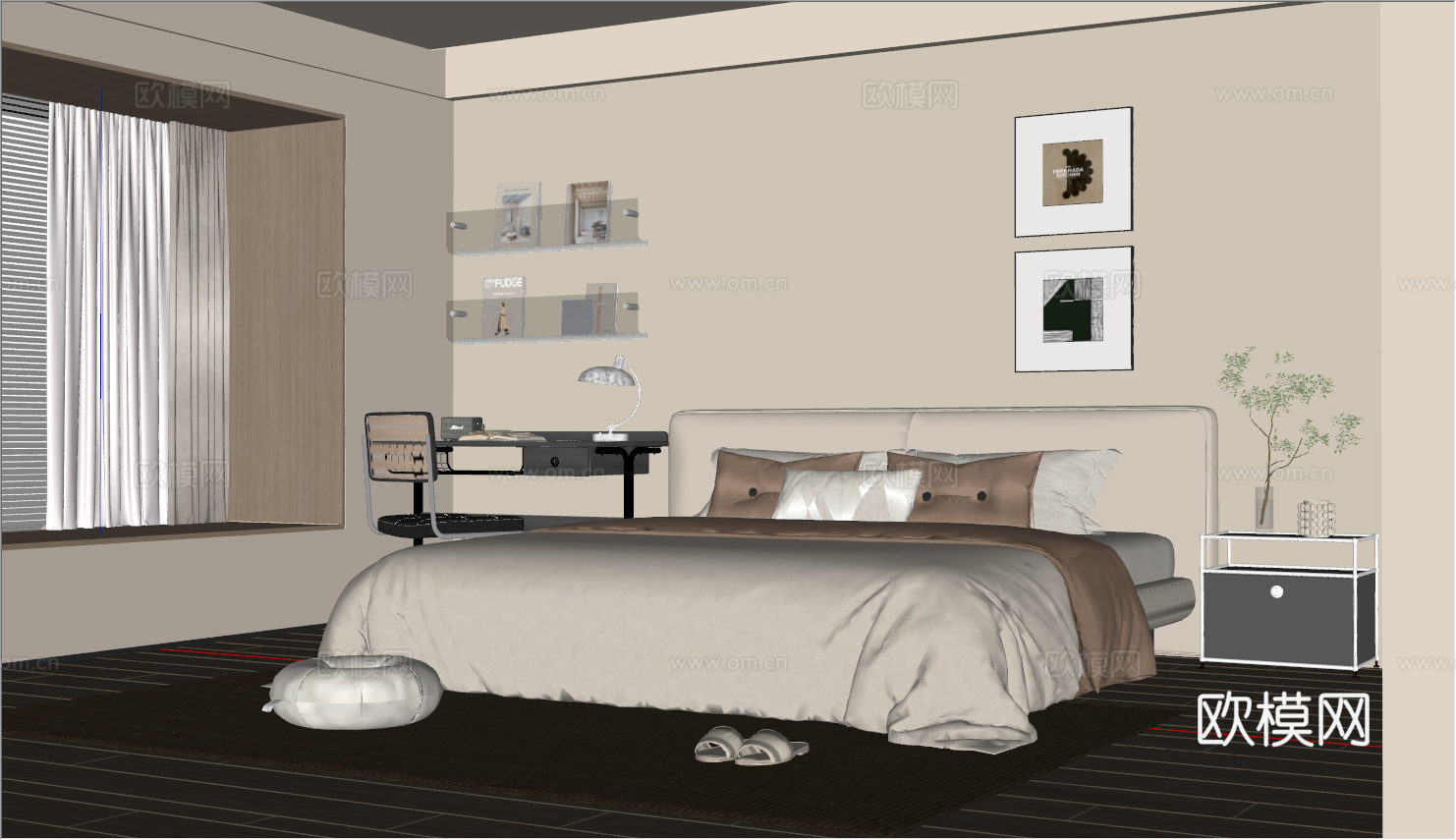 室内家装 卧室 家具 床 别墅 新中式 现代su模型