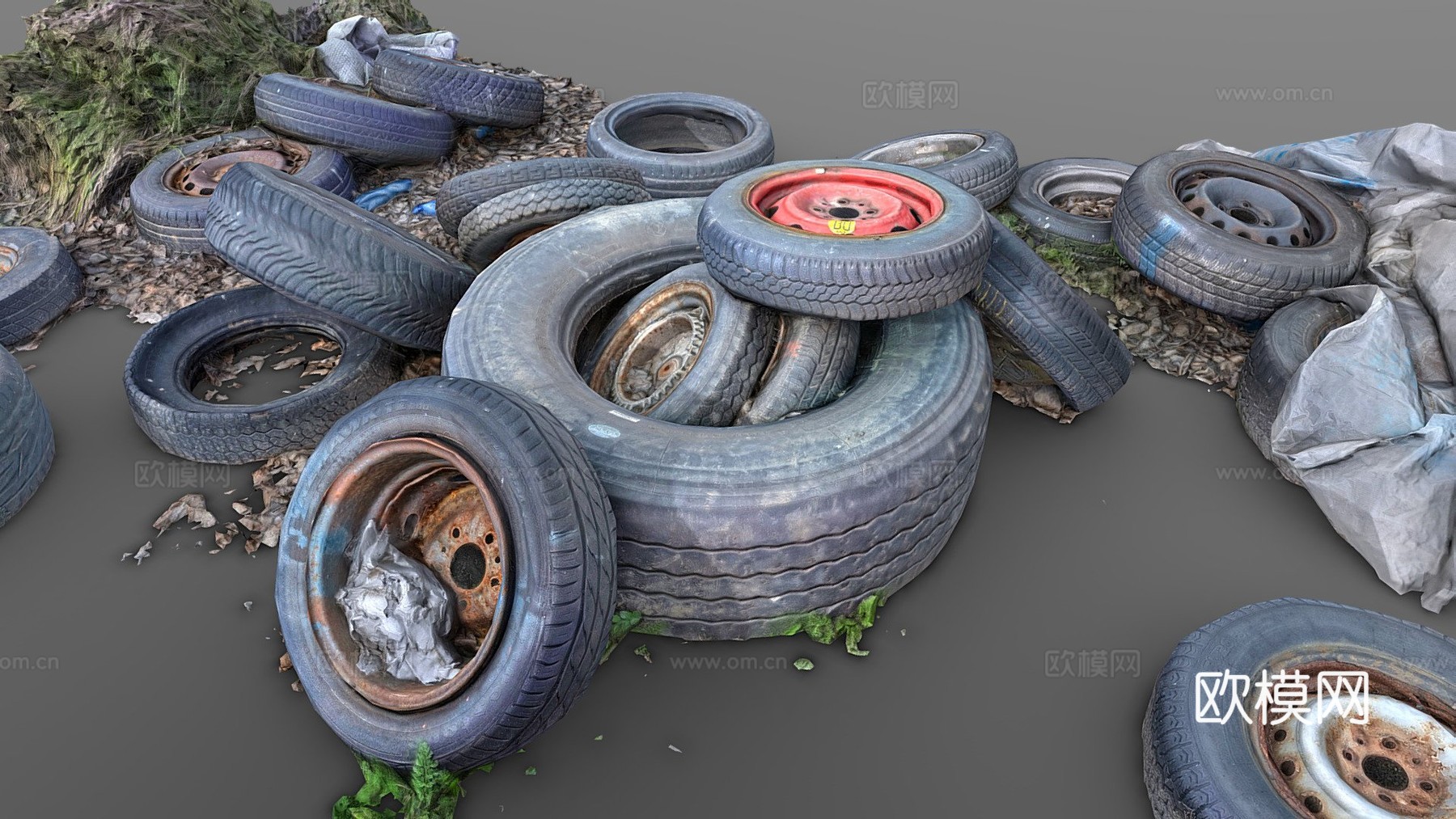 轮胎垃圾堆低多边形扫描su模型