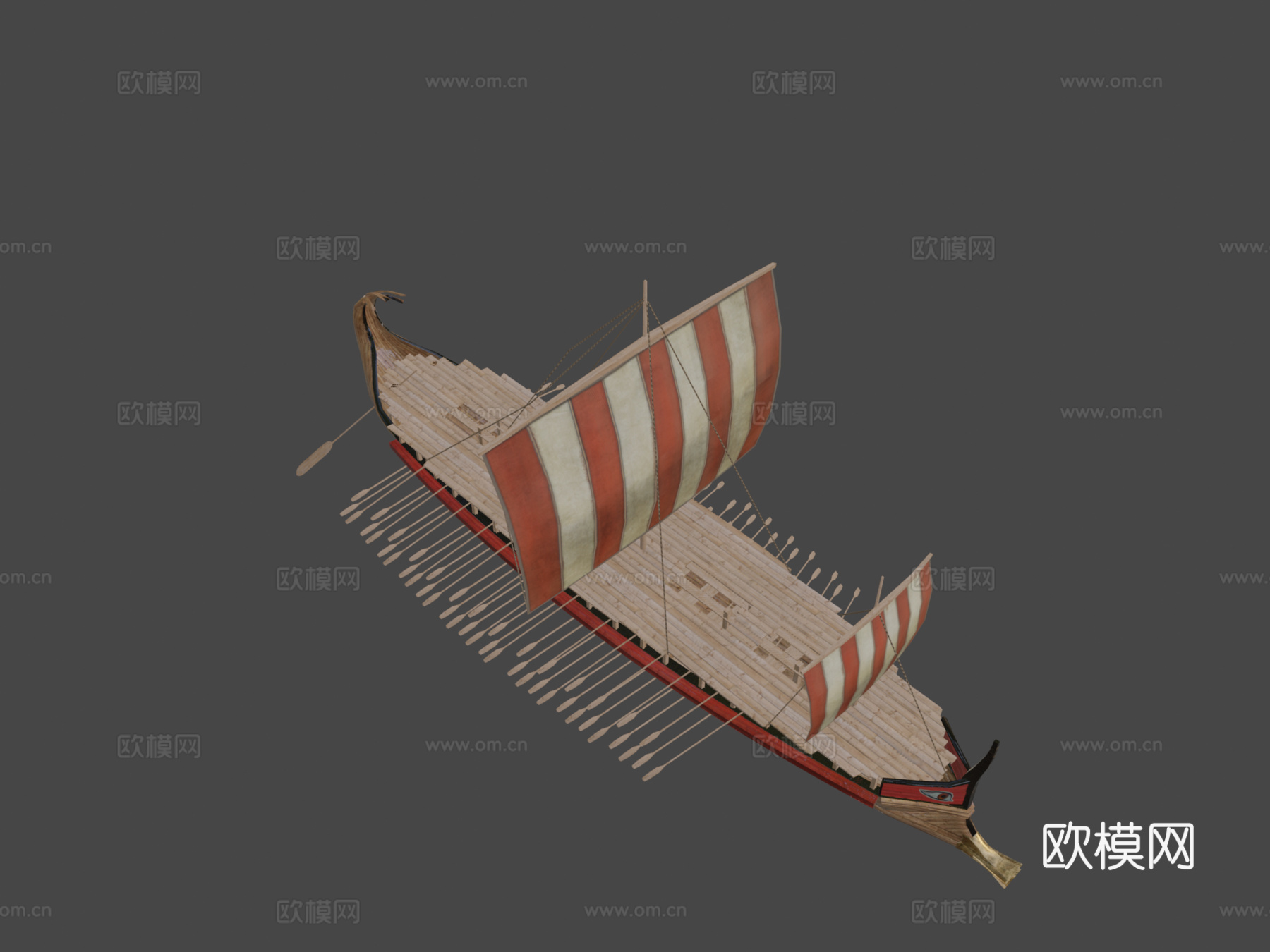 三列桨座战船su模型