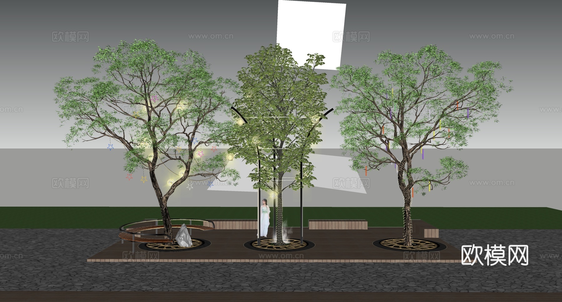 现代景观灯 照树灯 绕树灯珠 星星灯 挂树灯su模型