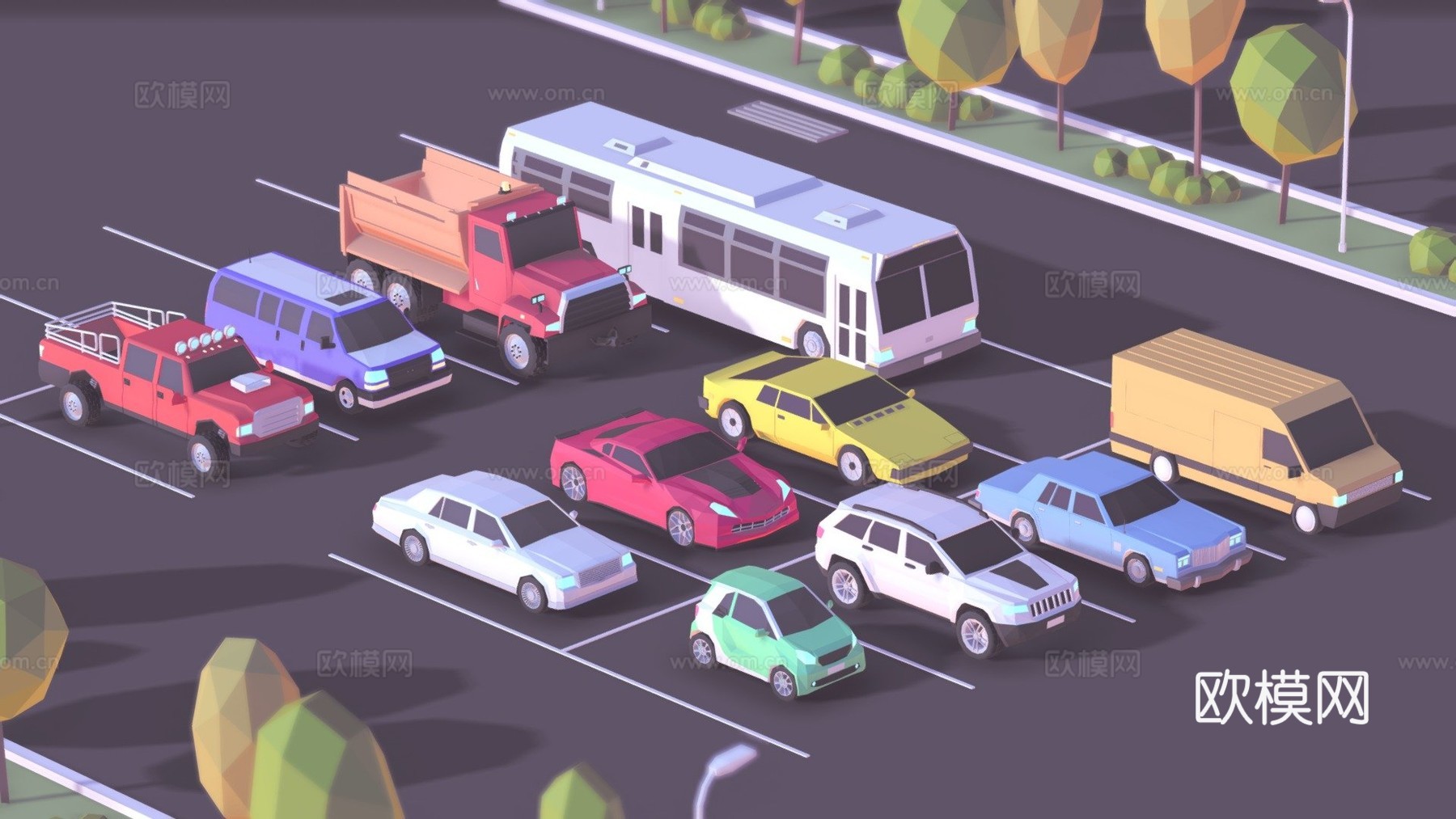 卡通低多边形城市汽车包su模型