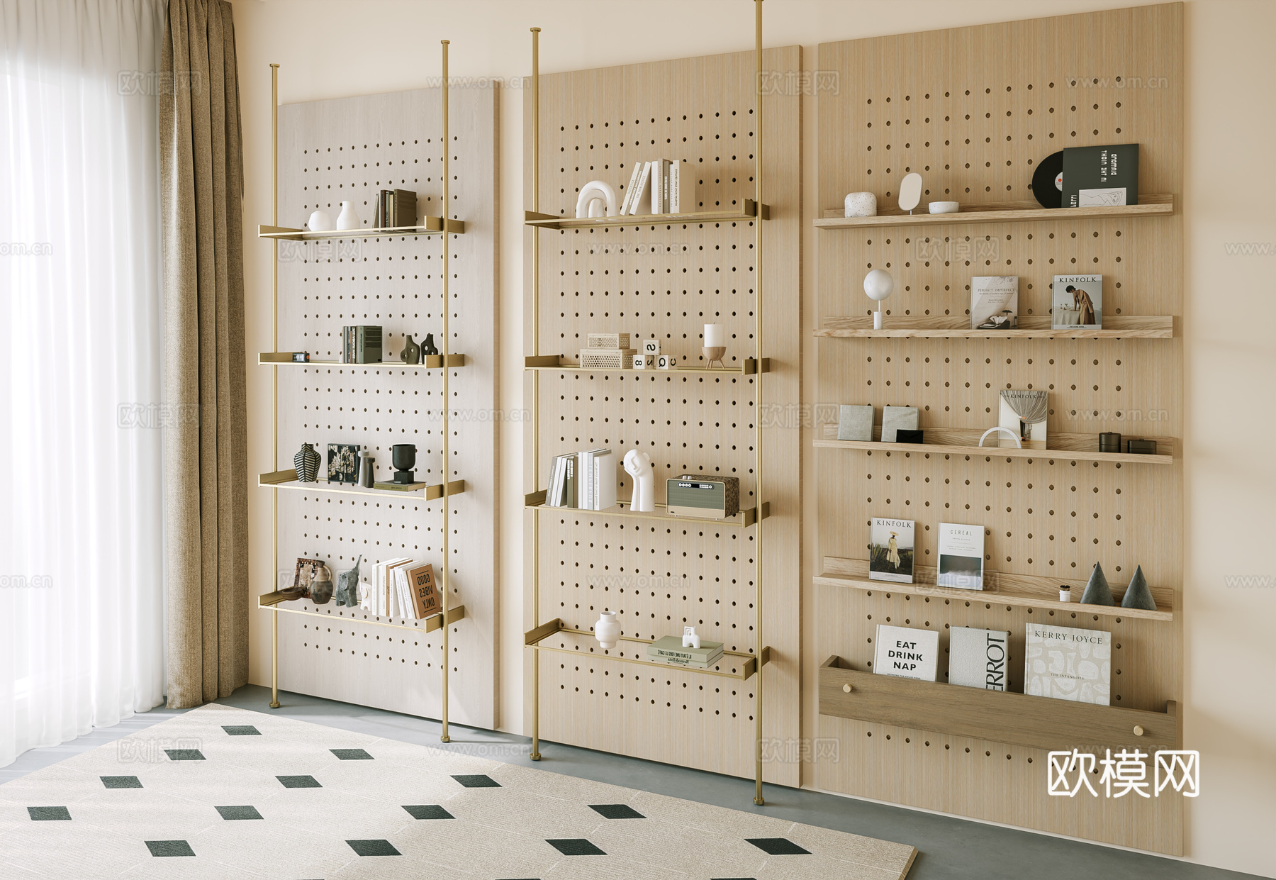 现代 洞洞板 书架 洞洞板书架 书本 墙饰挂件 书籍摆件 装su模型