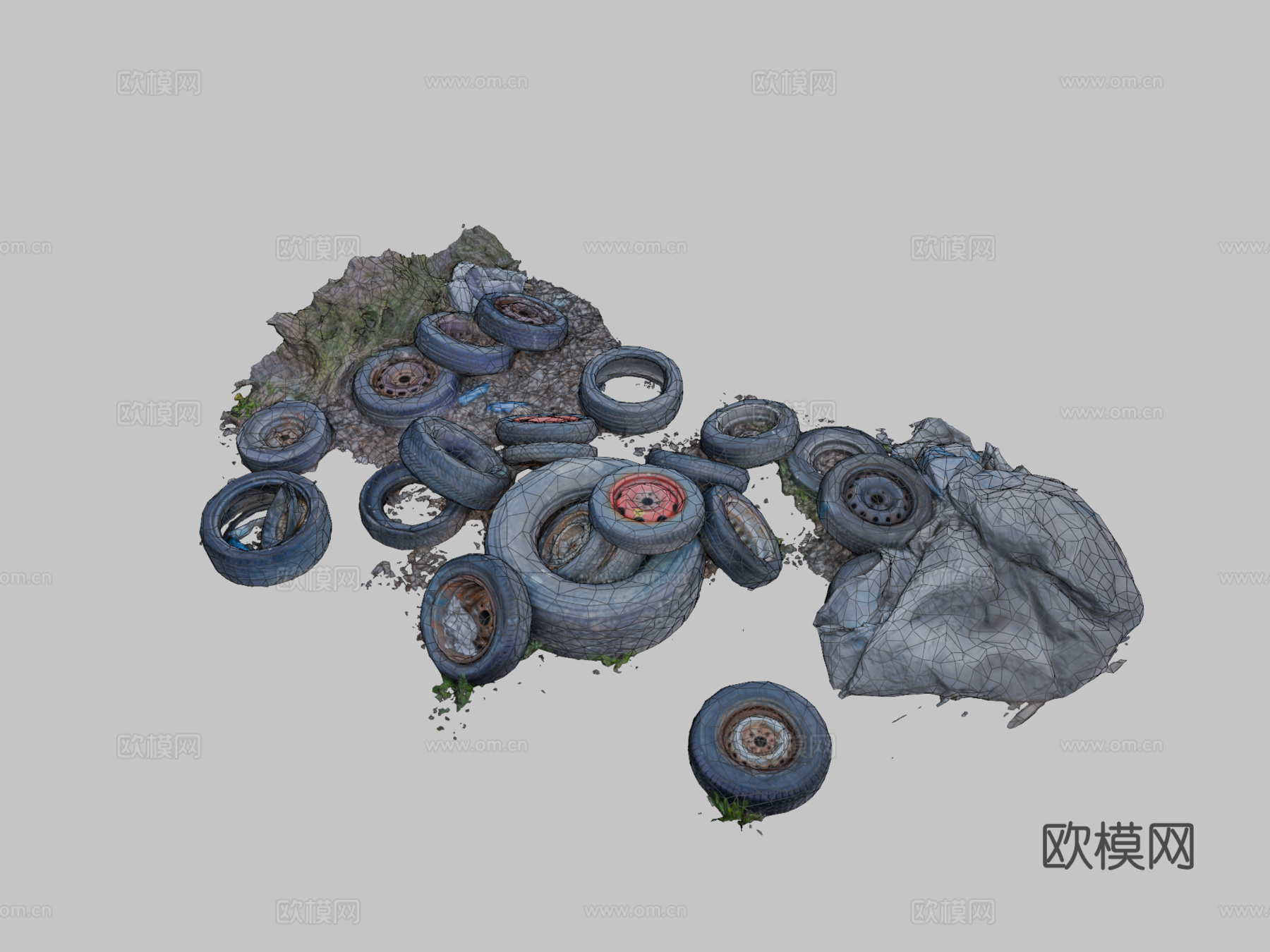 轮胎垃圾堆低多边形扫描su模型