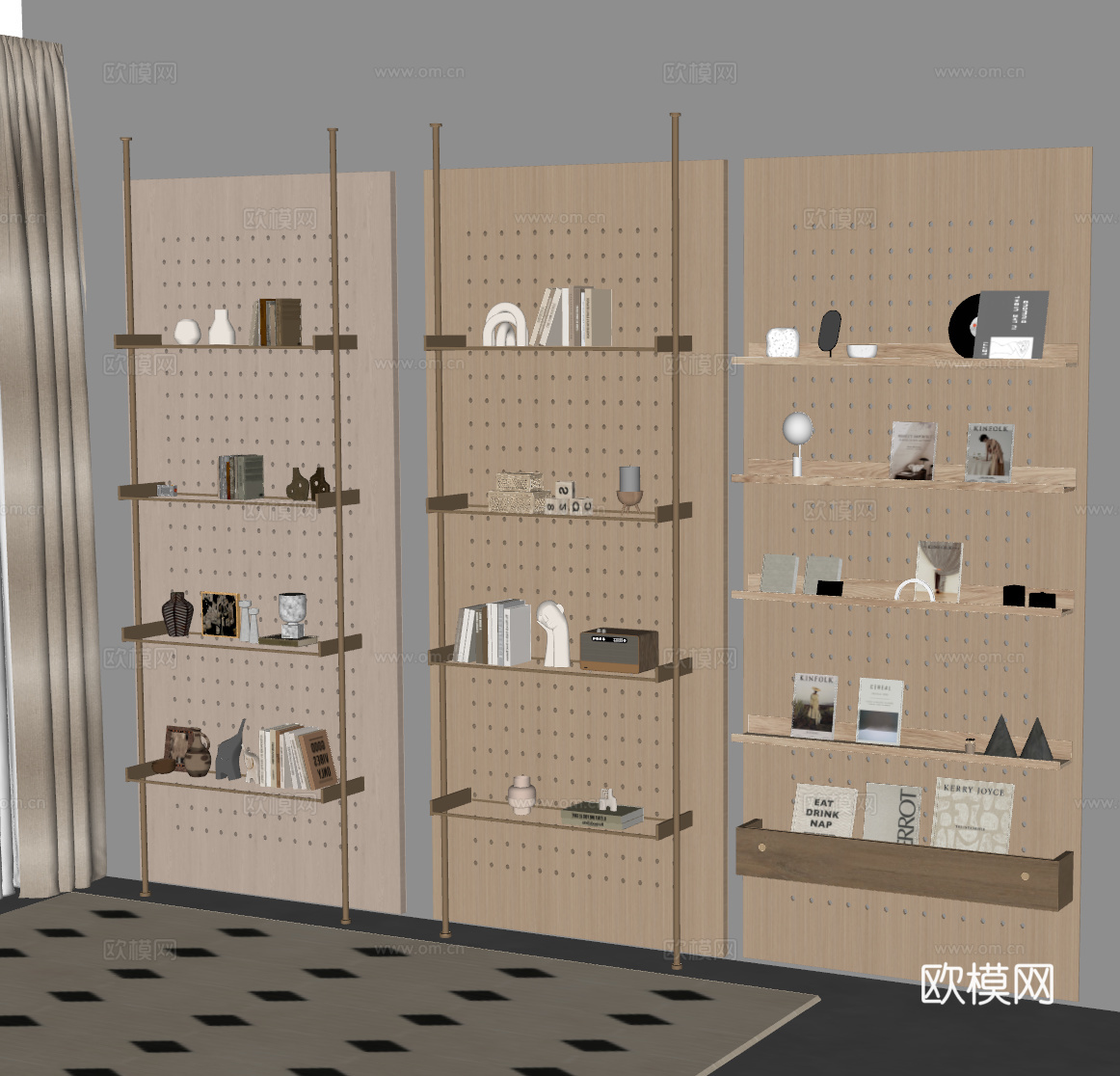 现代 洞洞板 书架 洞洞板书架 书本 墙饰挂件 书籍摆件 装su模型