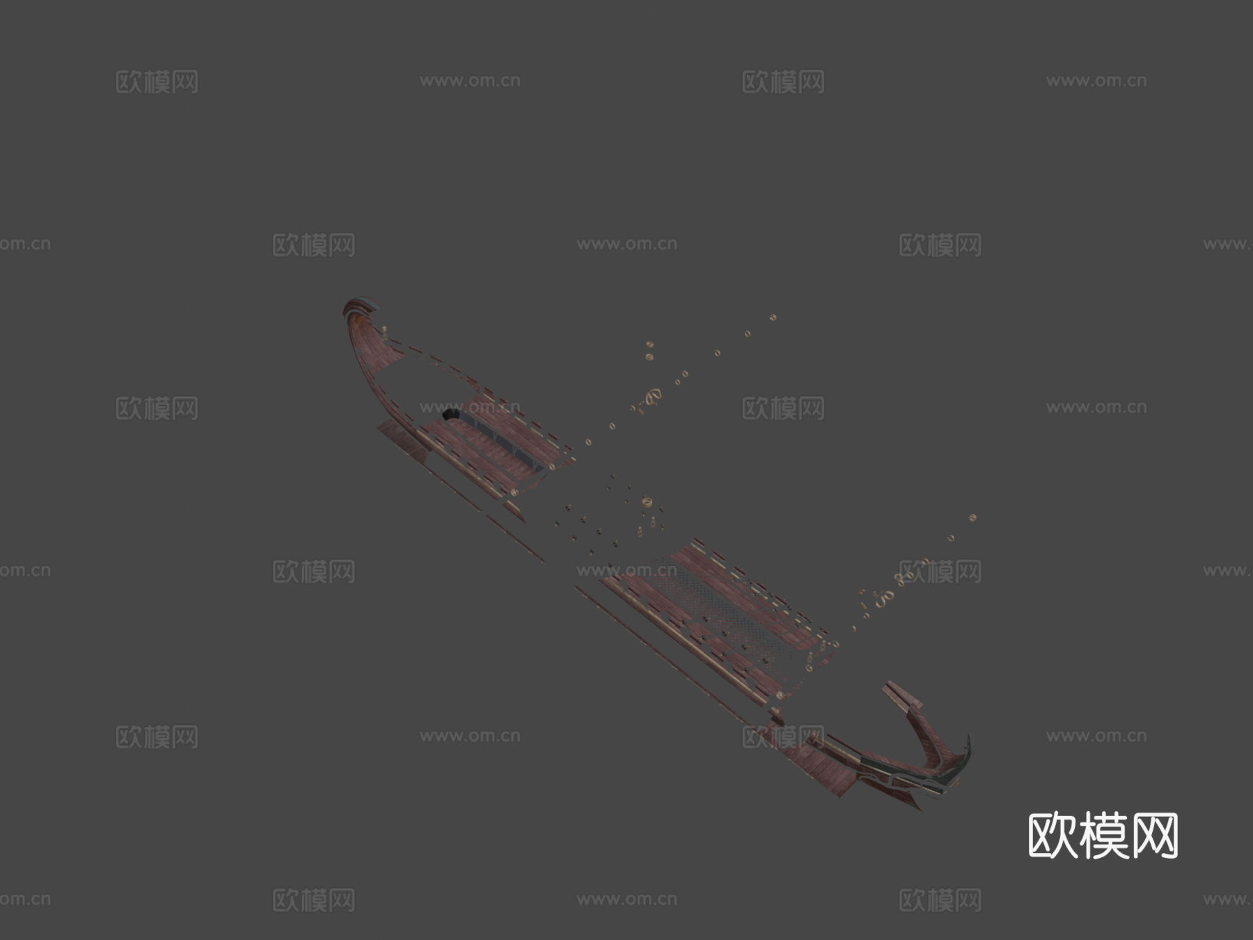 中多边形三列桨座战船su模型