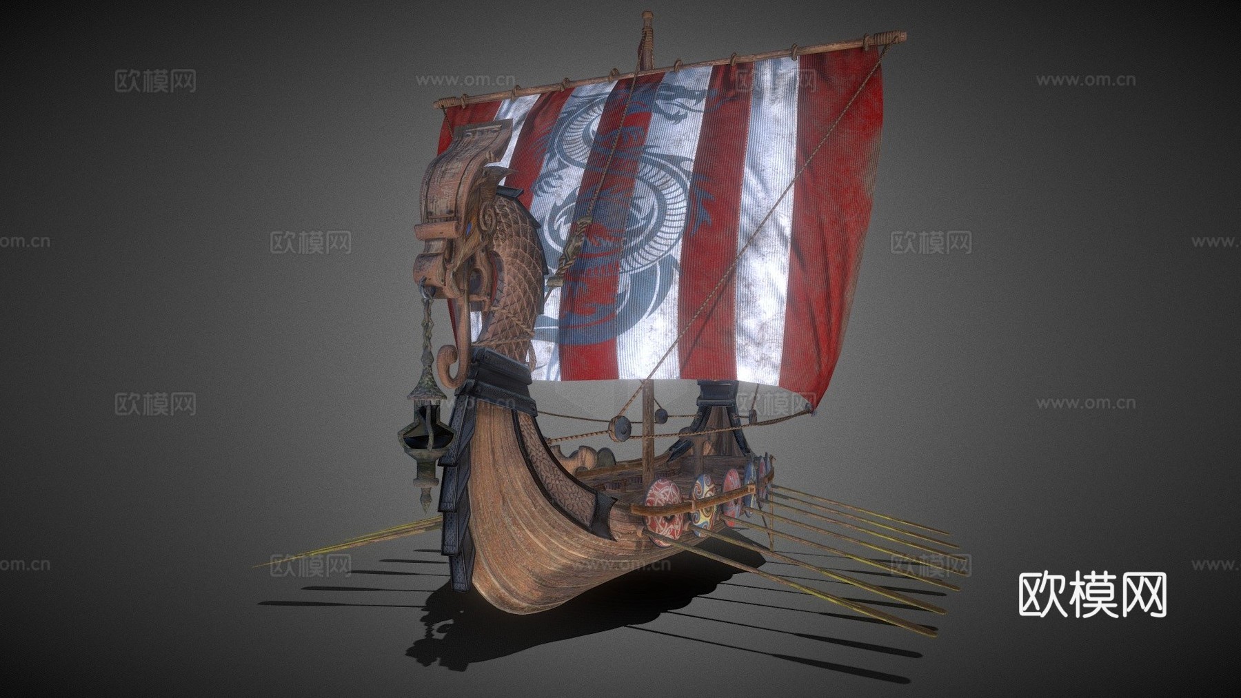 维京长船低多边形su模型