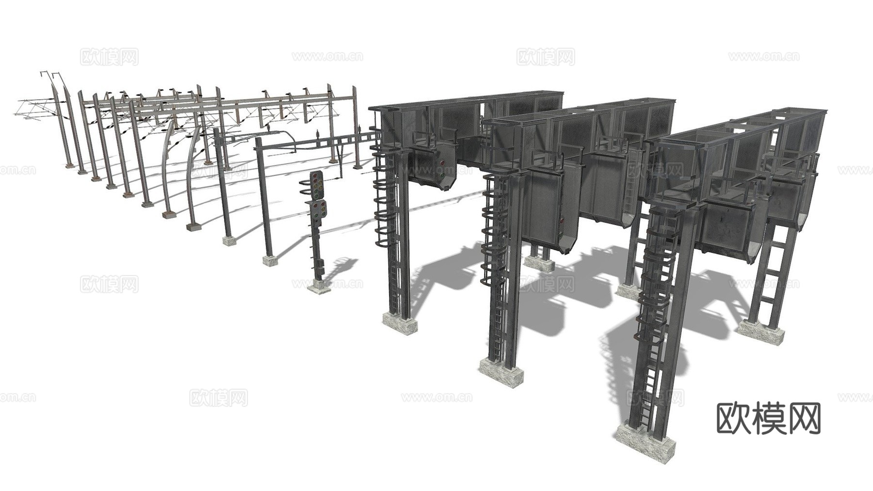火车轨道铁路电力线集合su模型