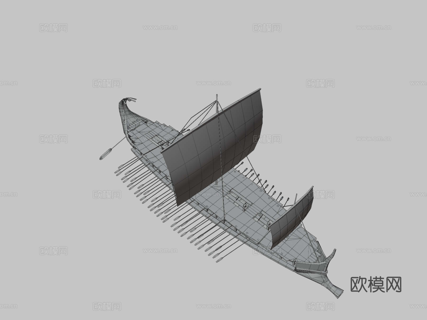 三列桨座战船su模型