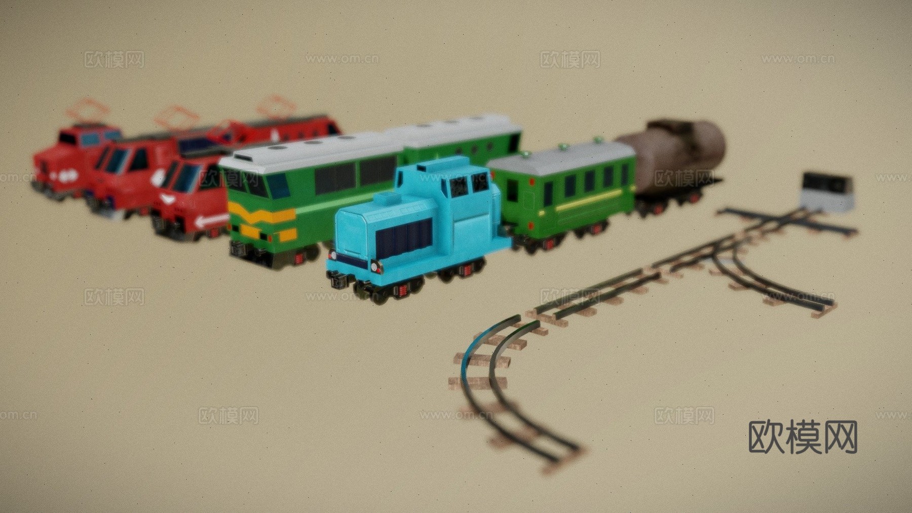 低多边形PBR铁路包su模型