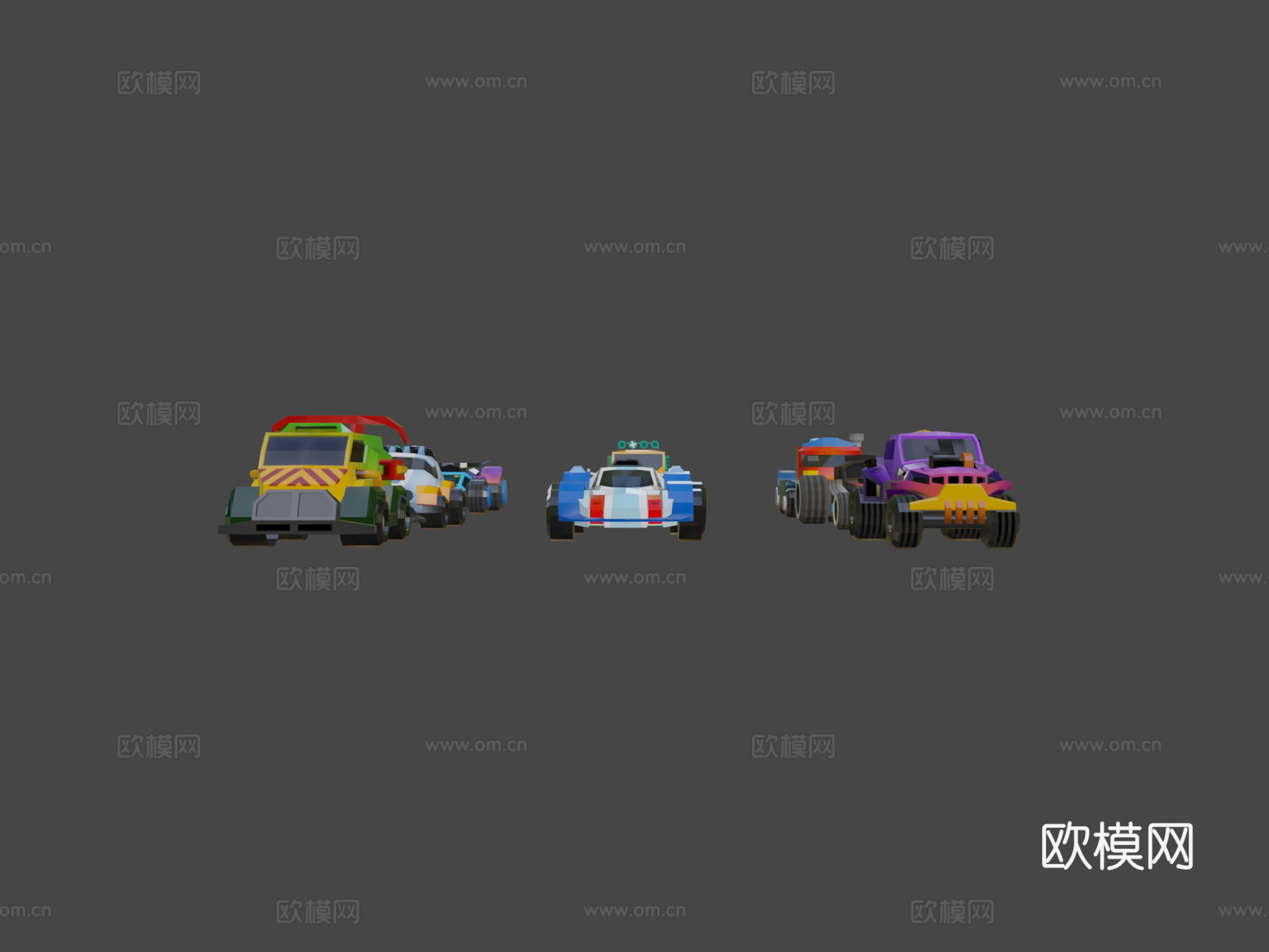 低多边形微型卡通赛车资产包su模型