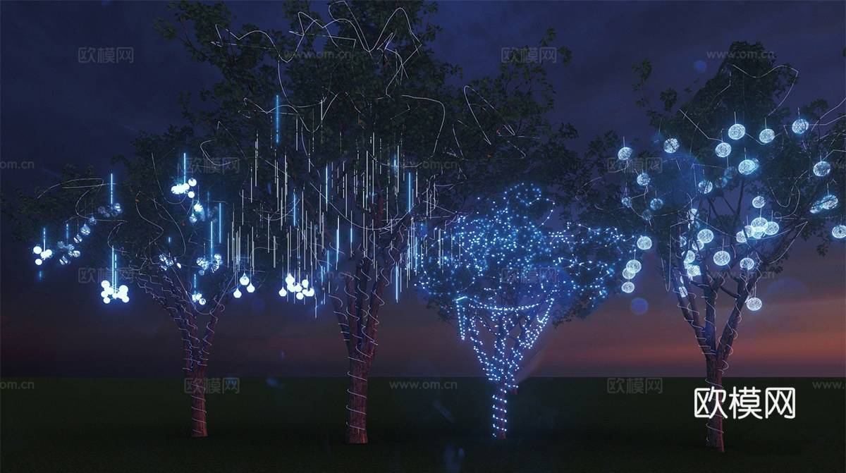 乔木灌木 现代景观树灯 挂树灯 星星灯 氛围灯 商业街氛围灯su模型