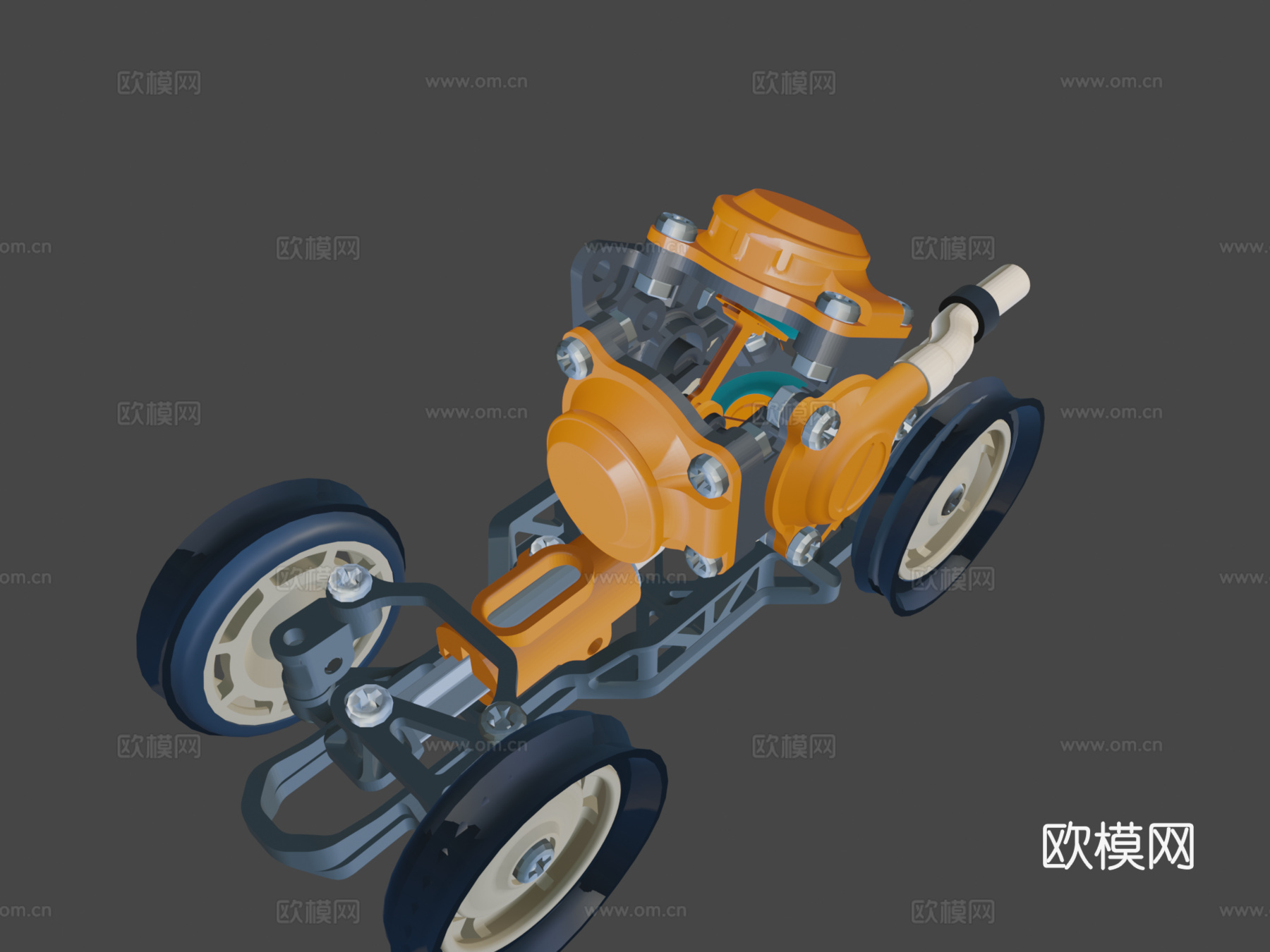 气动移动 三维可打印 气动玩具车su模型