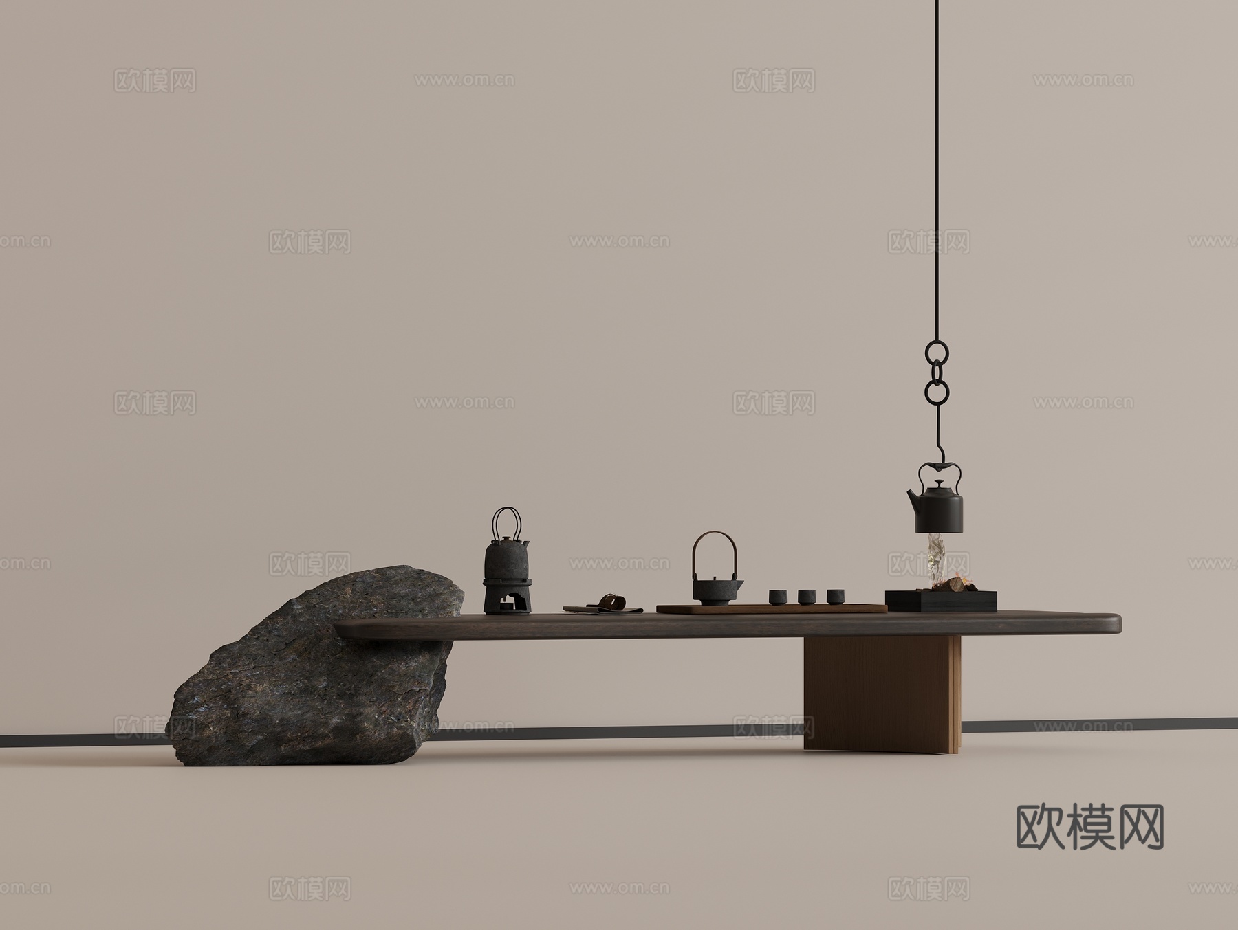 中式茶桌 中古风茶桌 实木茶桌 茶具组合su模型