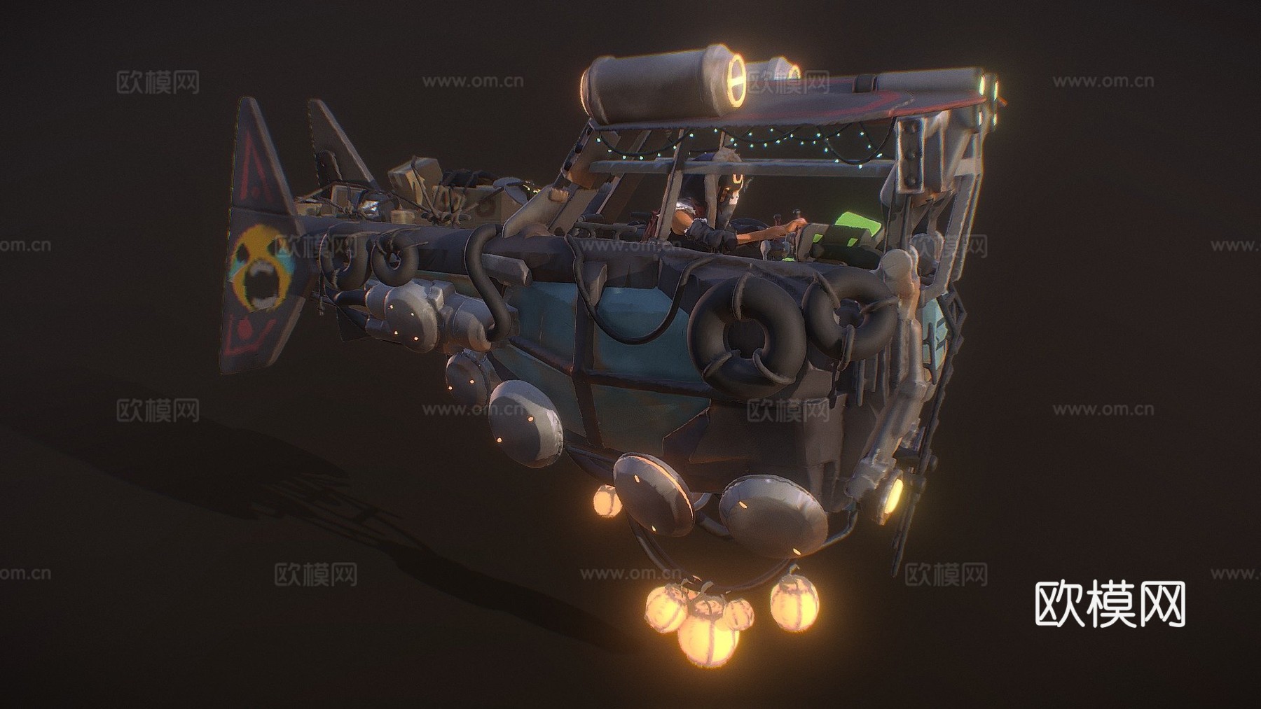 霓虹贫民窟悬浮拖船VR雕塑su模型