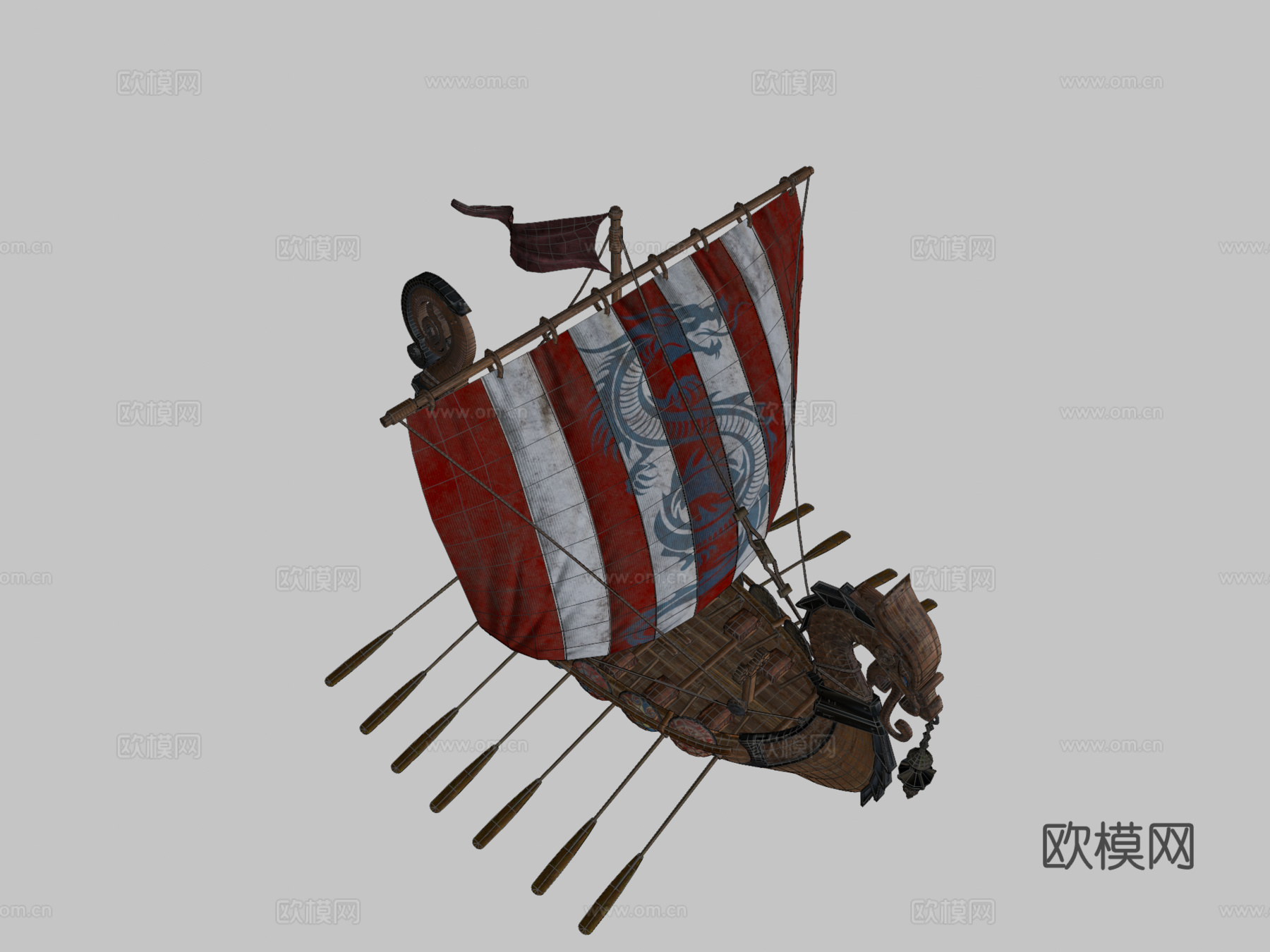 维京长船低多边形su模型