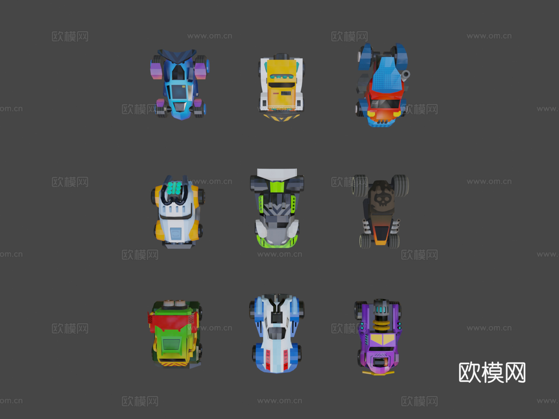 低多边形微型卡通赛车资产包su模型