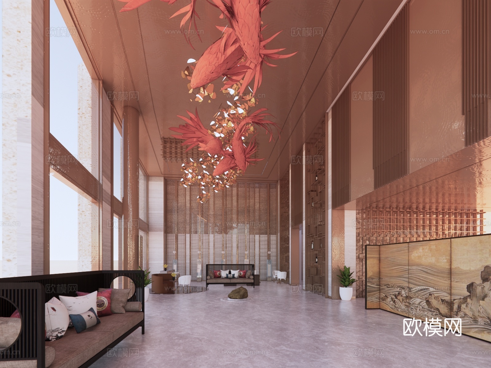 工装酒店空间酒店大堂su模型