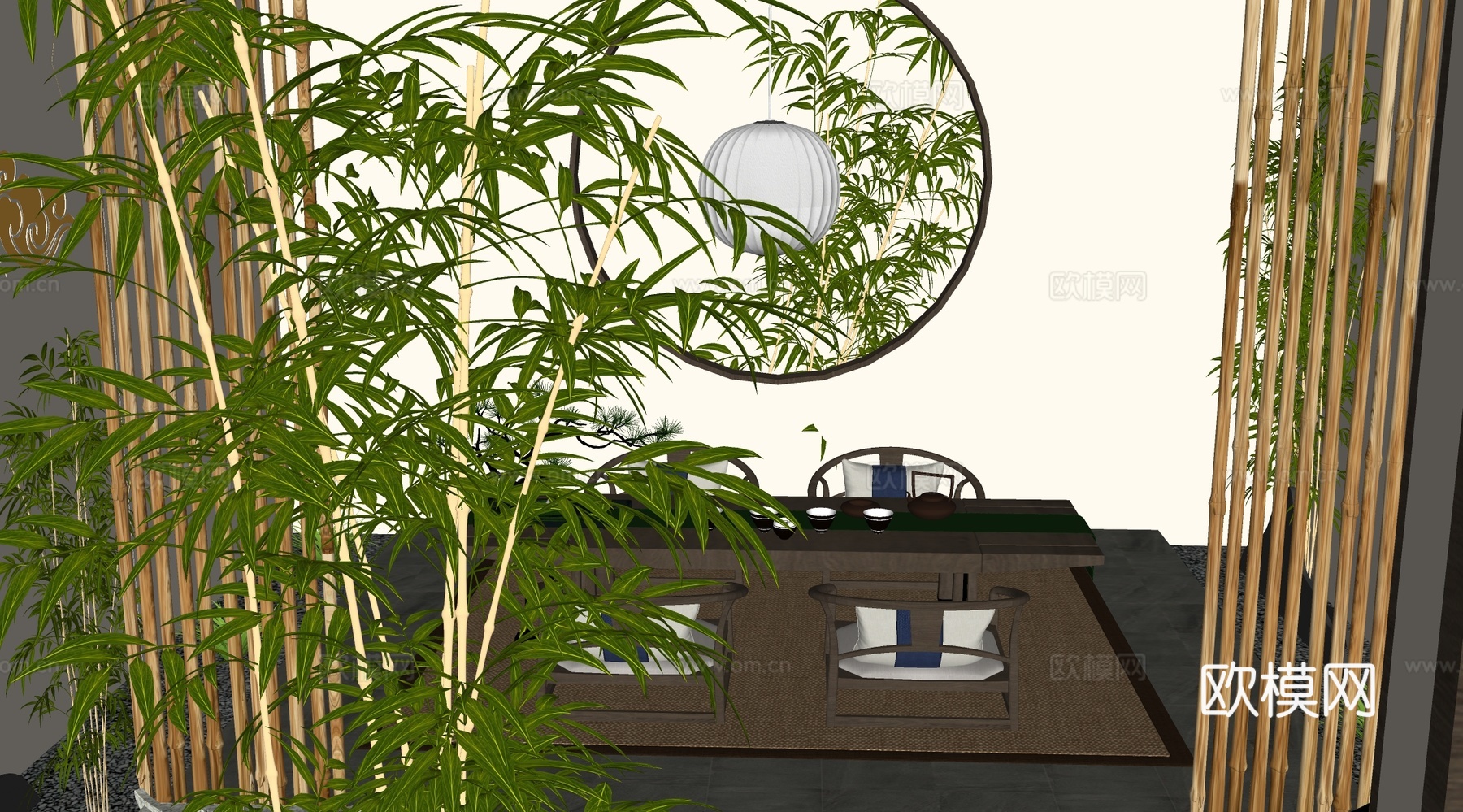 新中式茶室 茶馆 非遗文化展厅 茶文化su模型