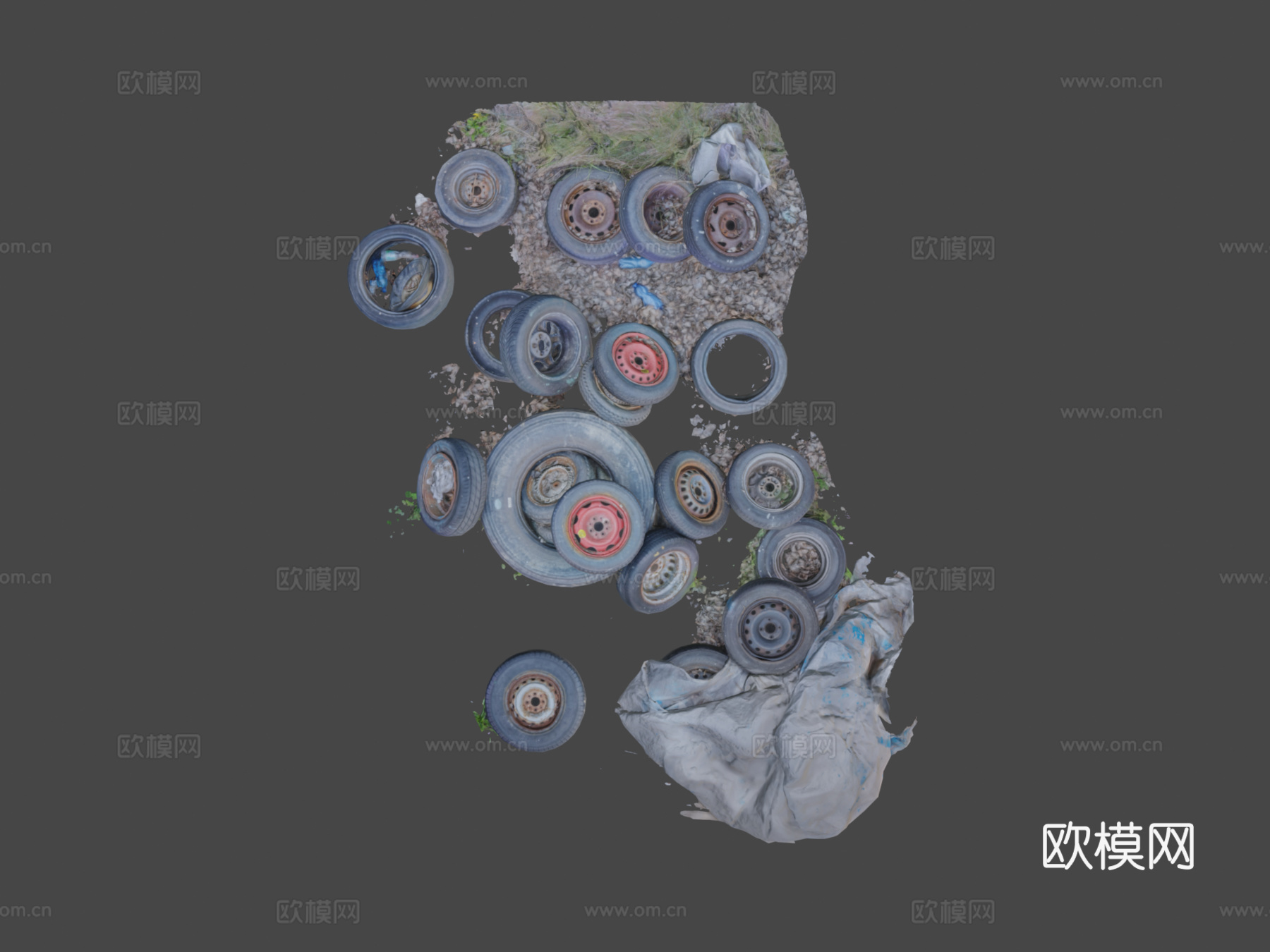 轮胎垃圾堆低多边形扫描su模型