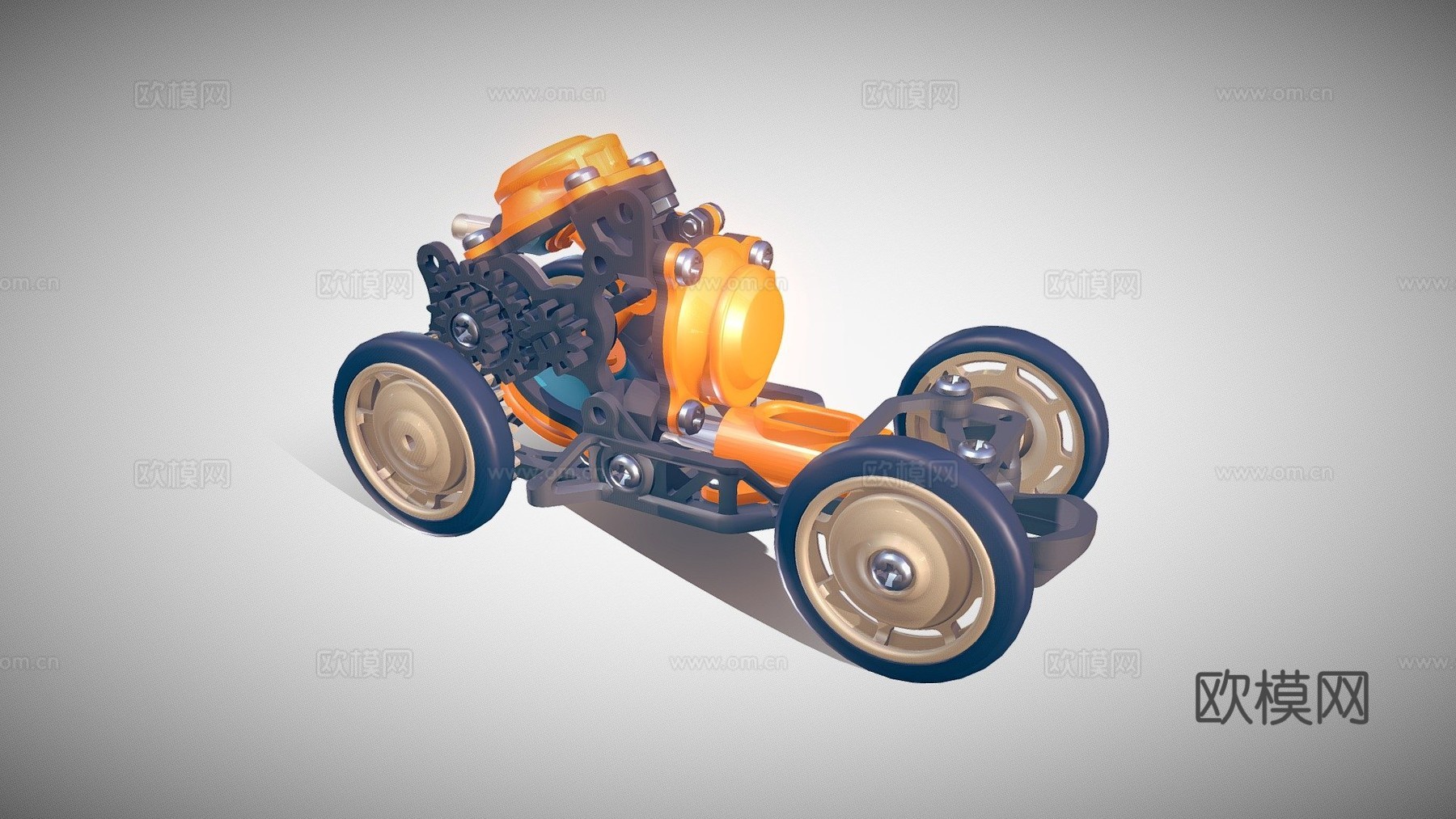 气动移动 三维可打印 气动玩具车su模型