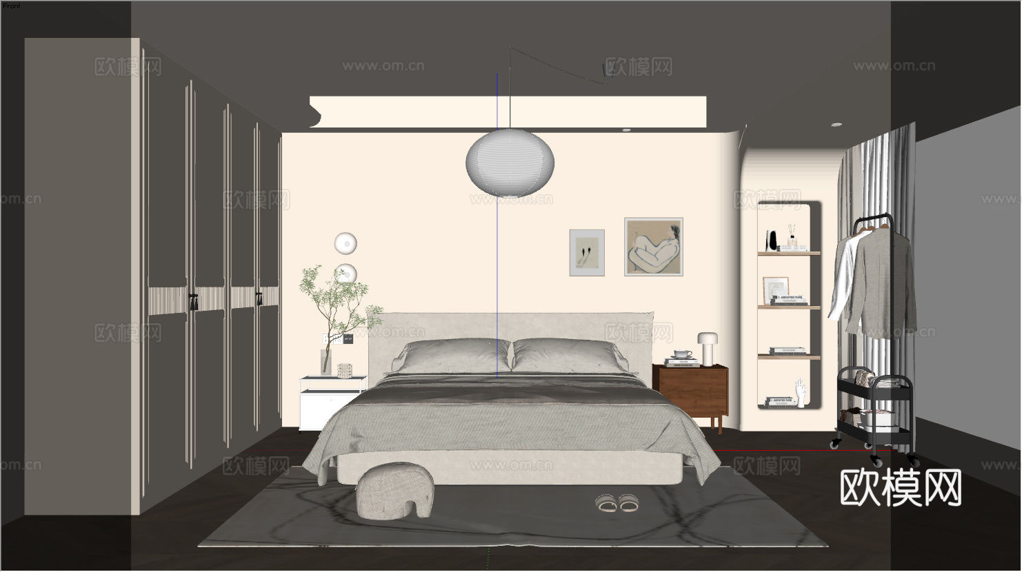 室内家装 卧室 家具 床 别墅 新中式 现代su模型