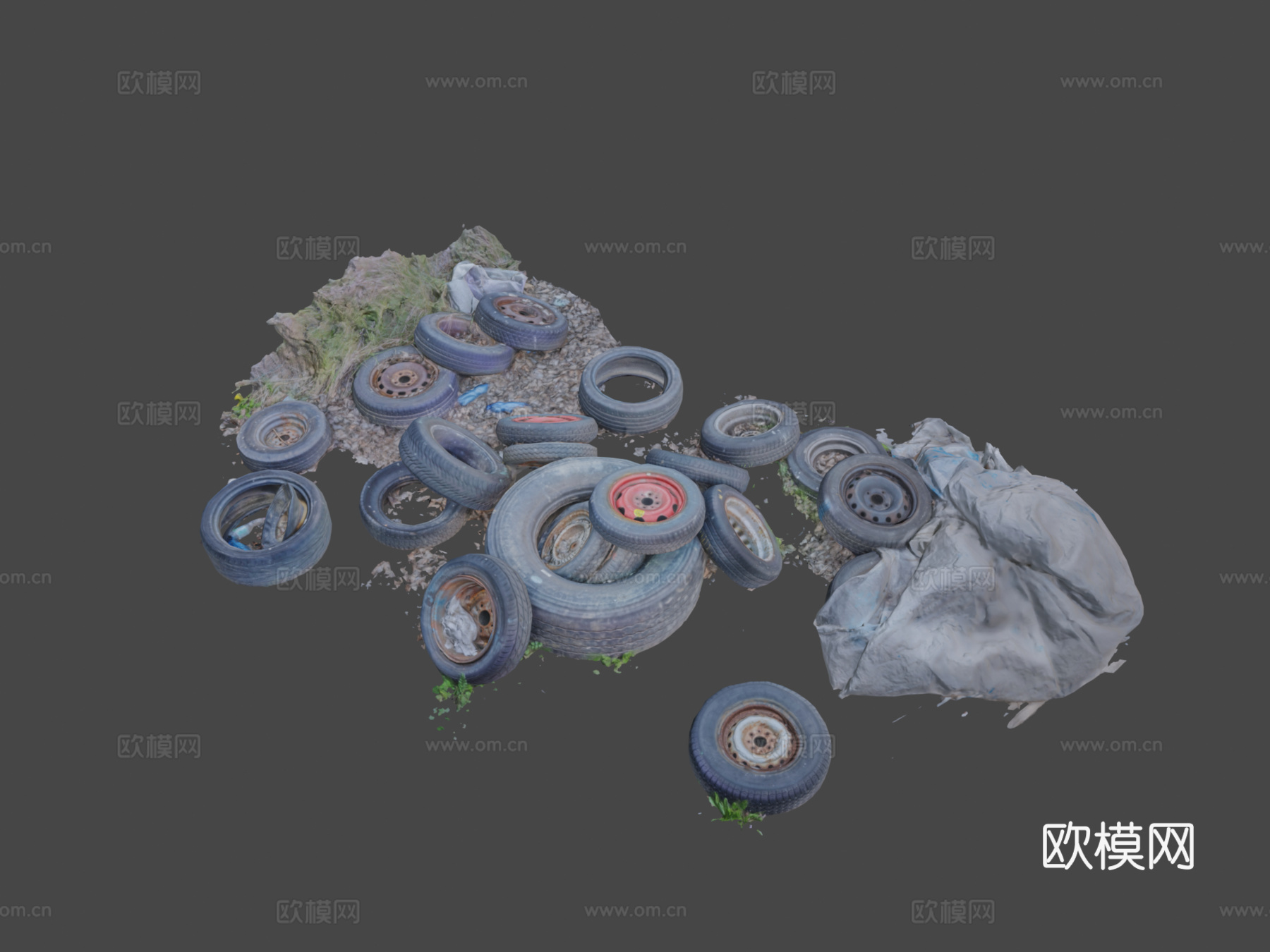 轮胎垃圾堆低多边形扫描su模型