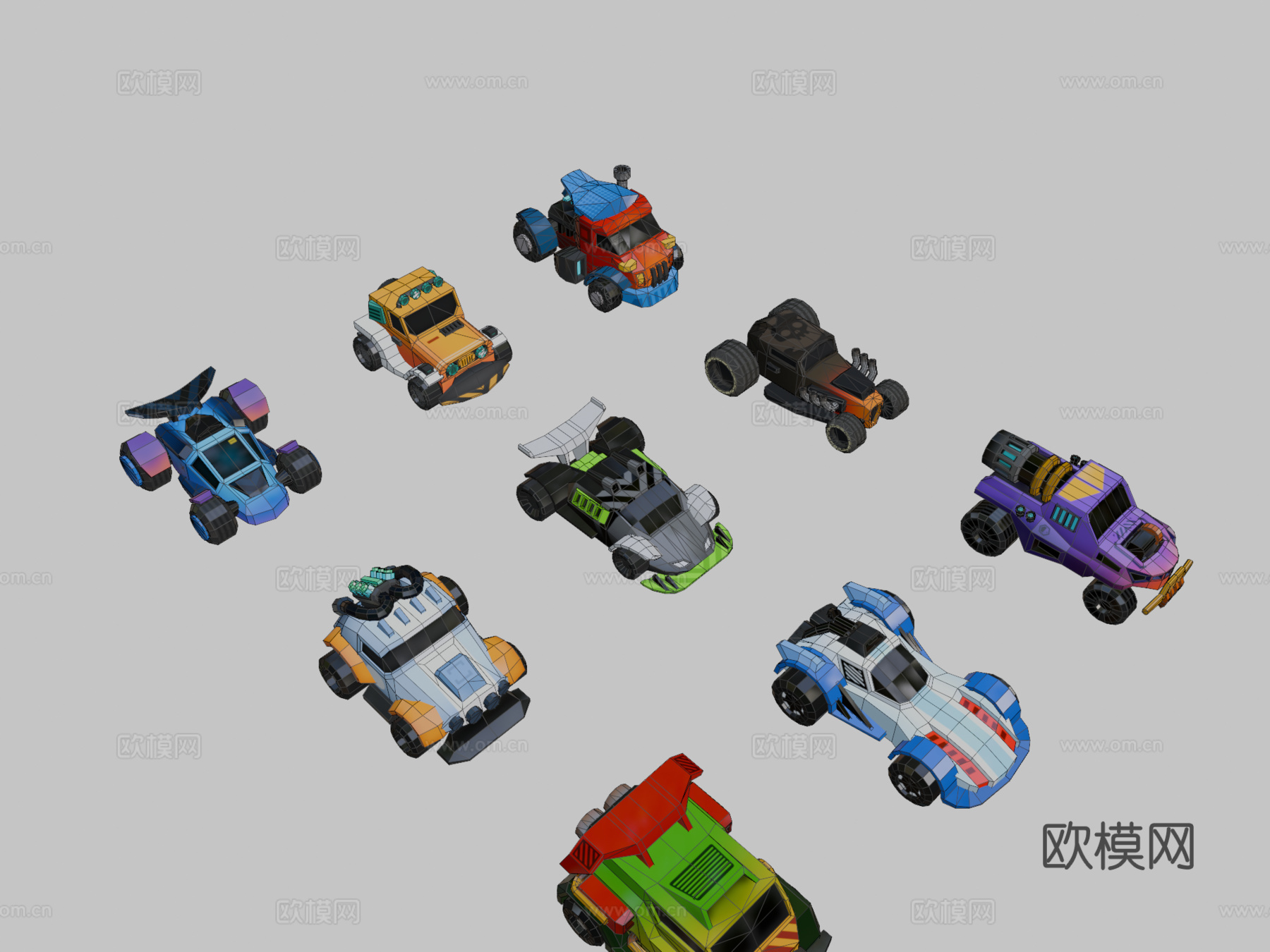 低多边形微型卡通赛车资产包su模型