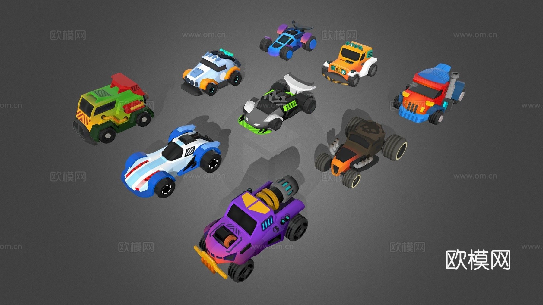 低多边形微型卡通赛车资产包su模型