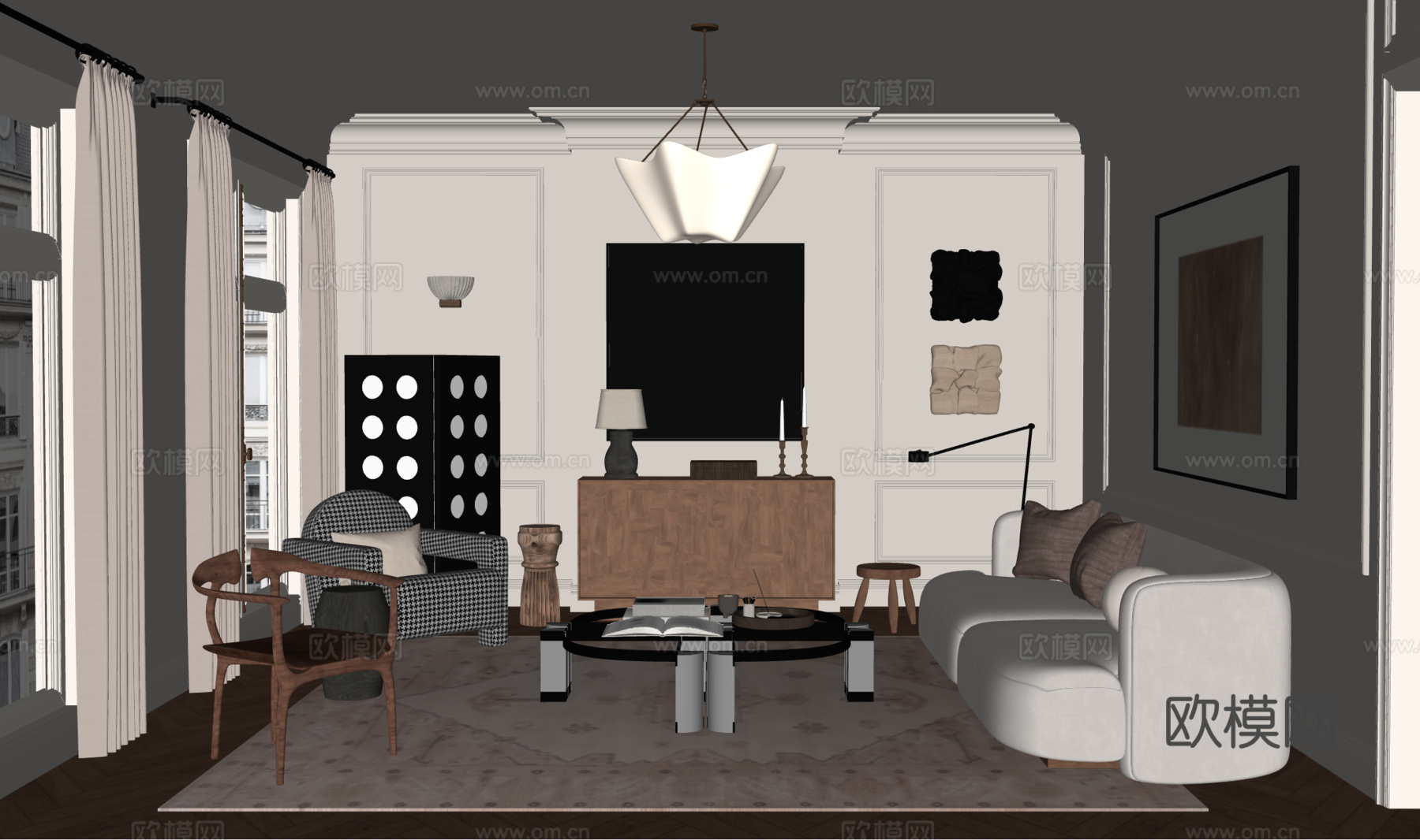 法式中古风客厅su模型