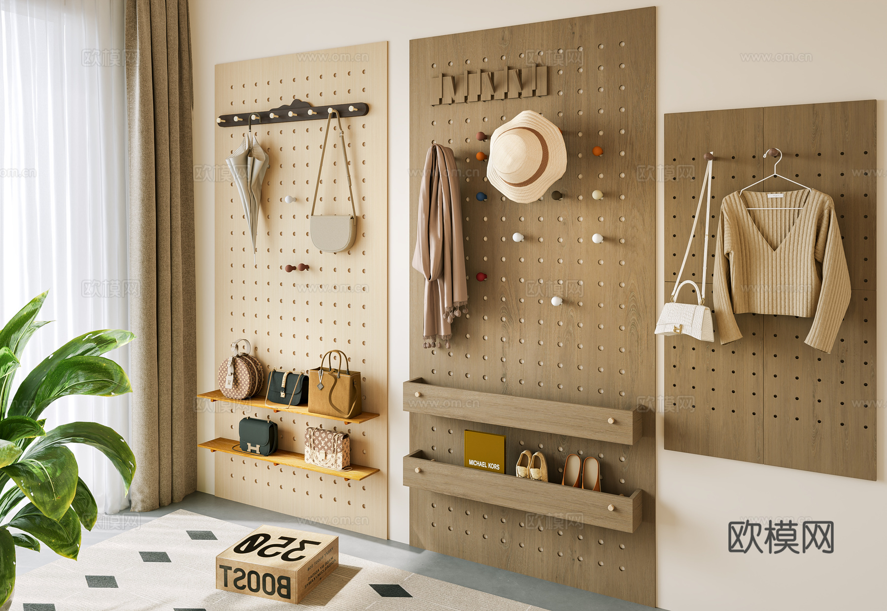 现代 洞洞板 挂衣钩 帽子 包包 衣服 墙饰板 墙饰挂件 玄su模型