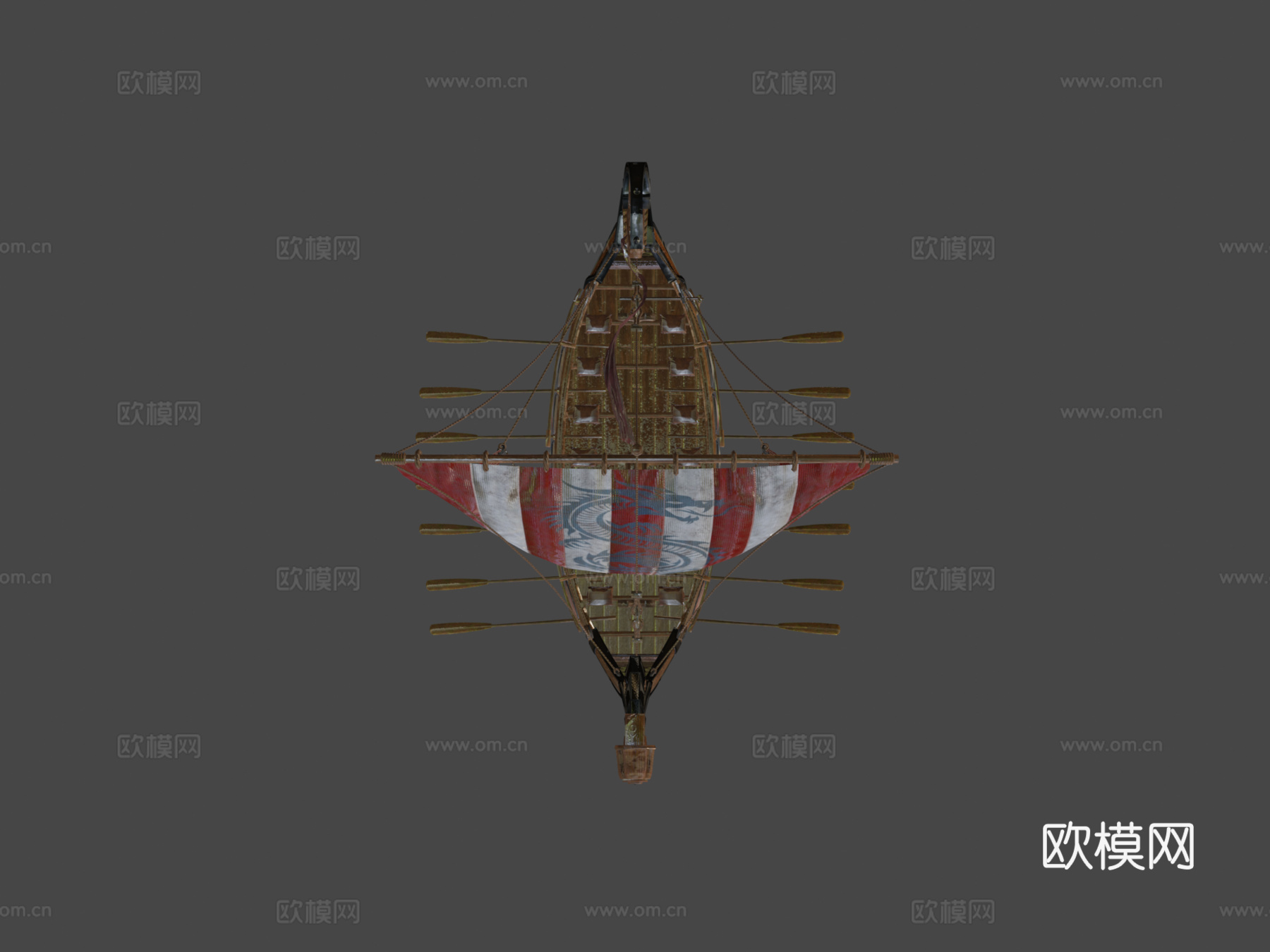 维京长船低多边形su模型