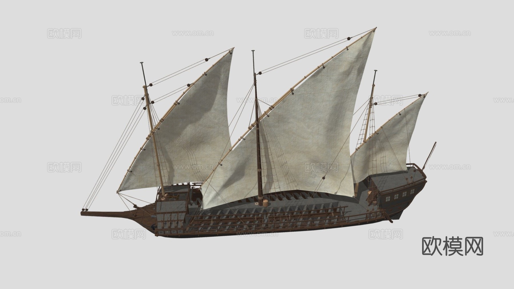 俄罗斯22桨波罗的海桨帆船su模型