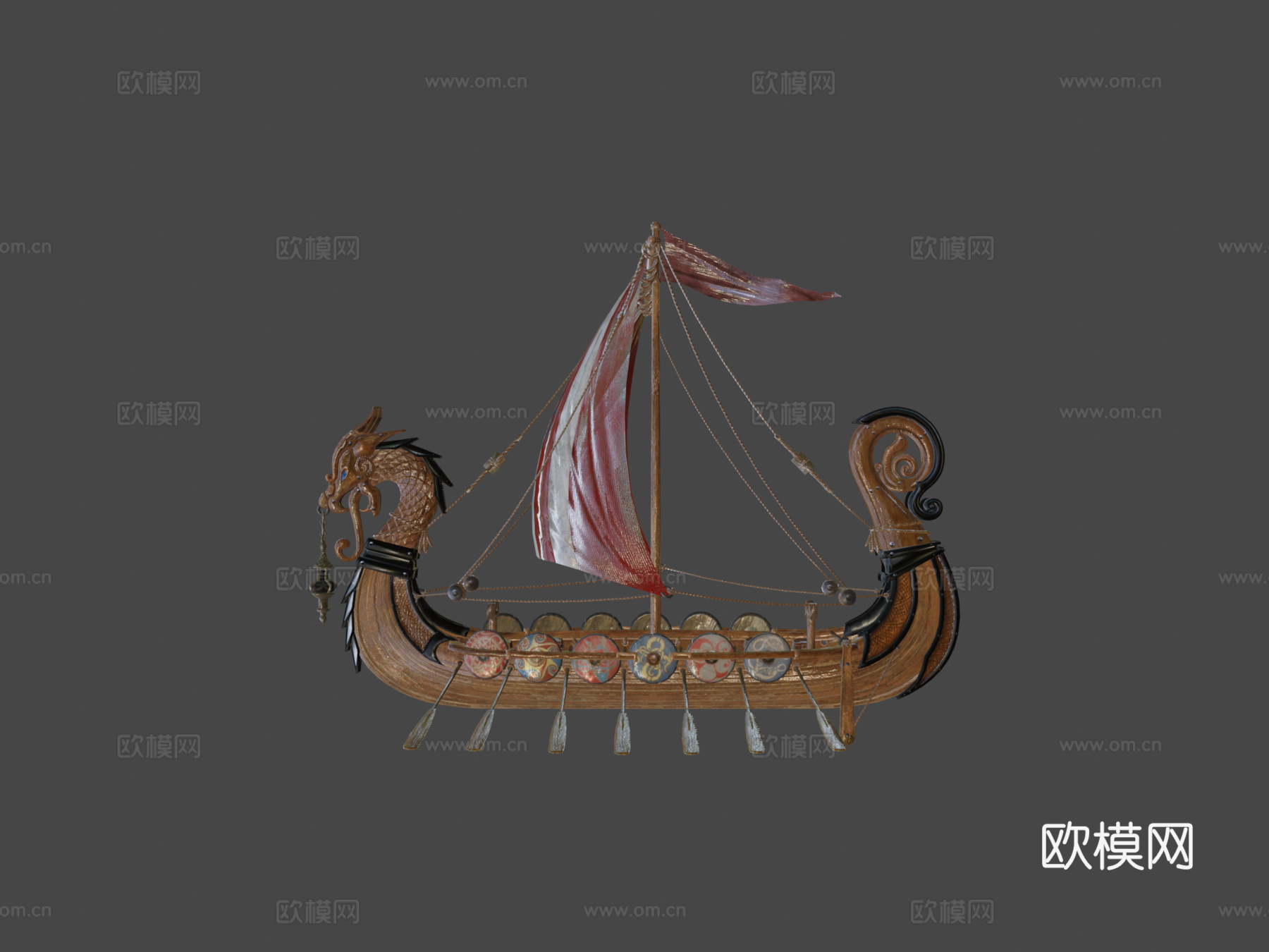 维京长船低多边形su模型