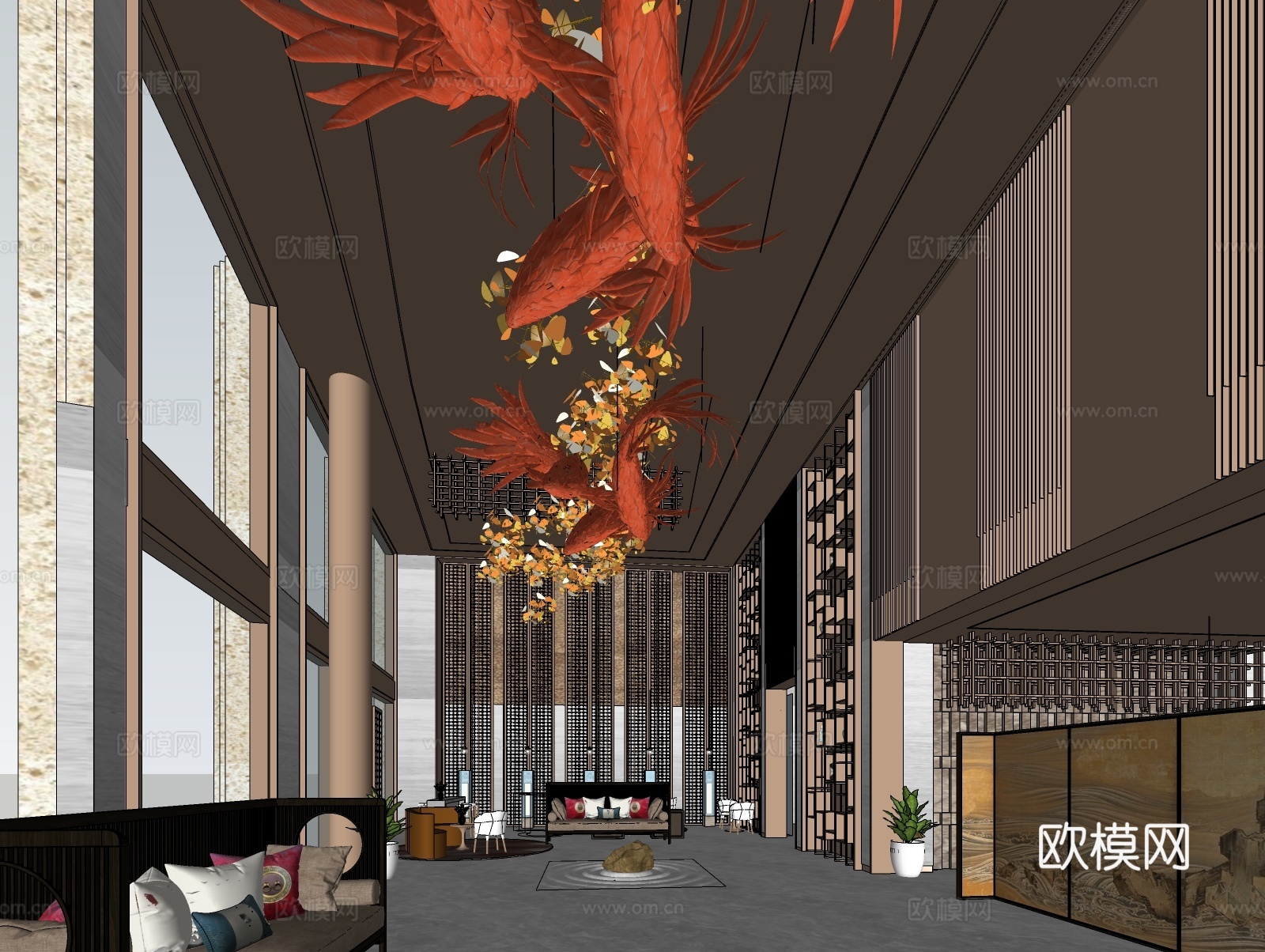 工装酒店空间酒店大堂su模型