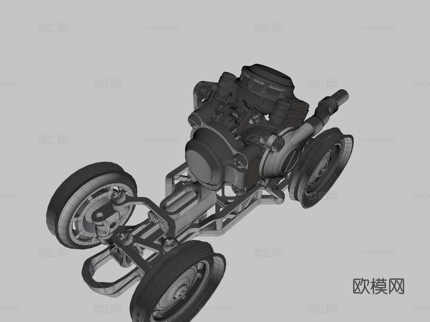 气动移动 三维可打印 气动玩具车su模型