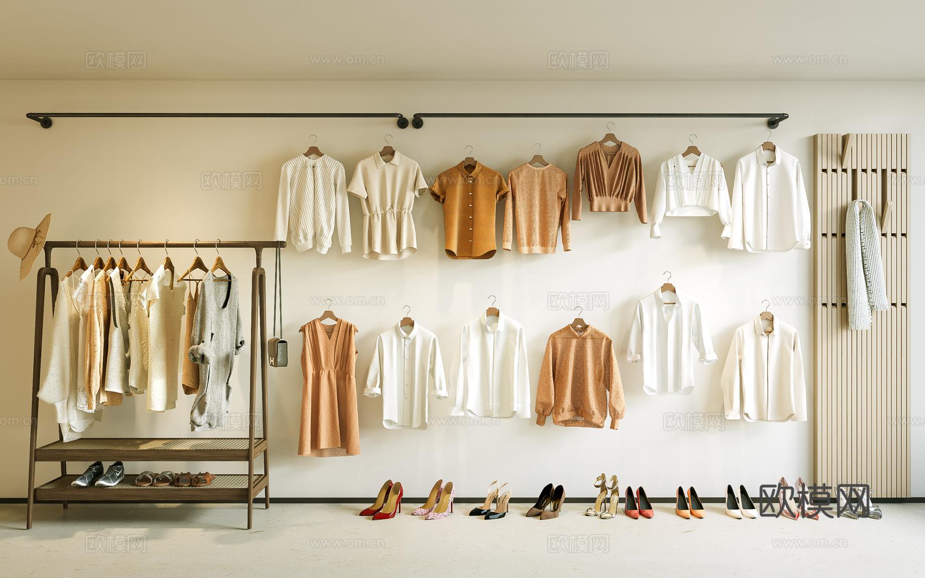 现代衣架 挂衣钩 服装 衣服 衣服鞋帽 高跟鞋 鞋子 服装3d模型