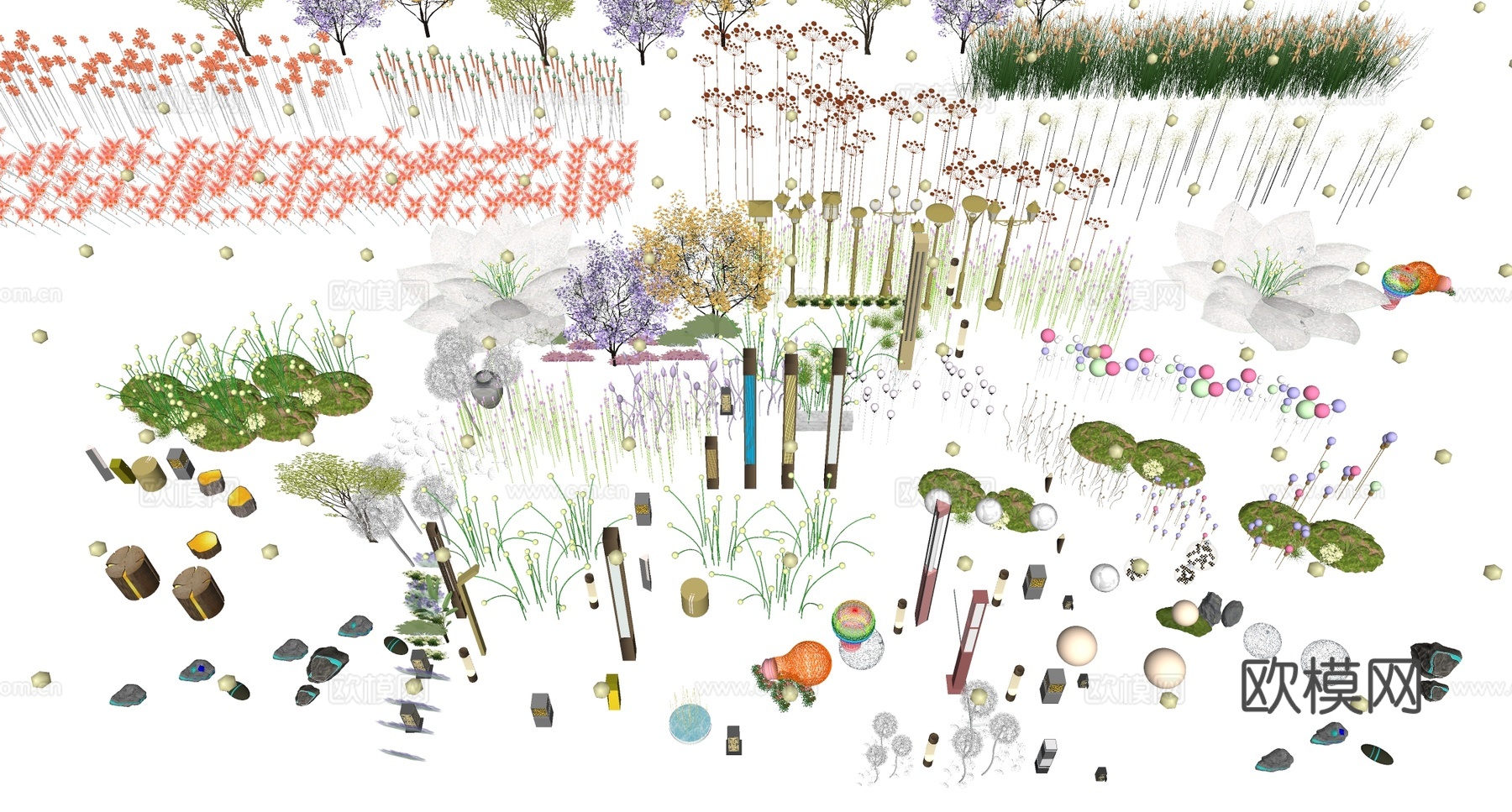 现代景观灯 艺术灯具 芦苇灯 水母灯su模型