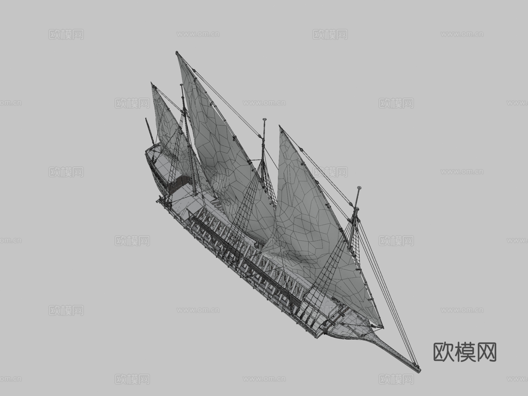 俄罗斯22桨波罗的海桨帆船su模型