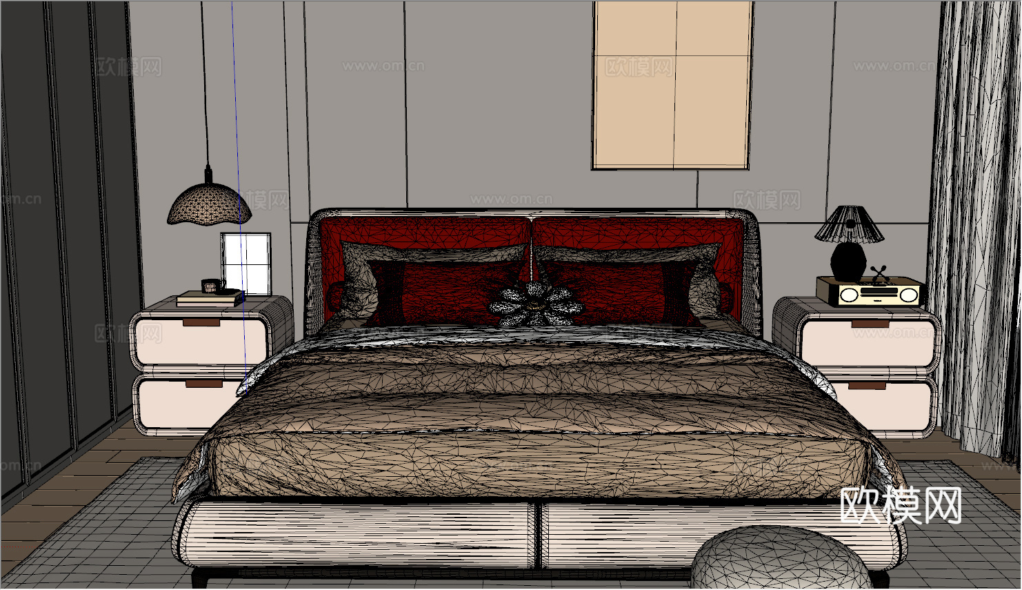 室内家装 卧室 家具 床 别墅 新中式 现代su模型