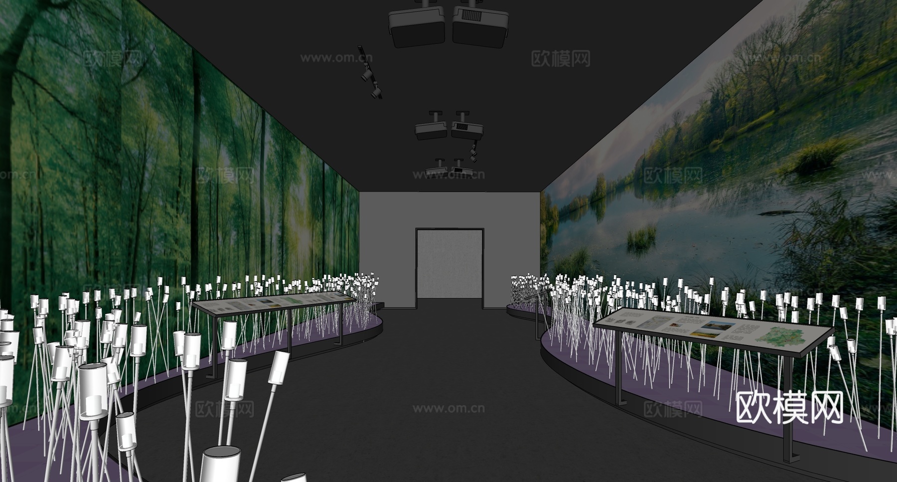 现代文化展厅 沉浸走廊 投影 沉浸空间su模型