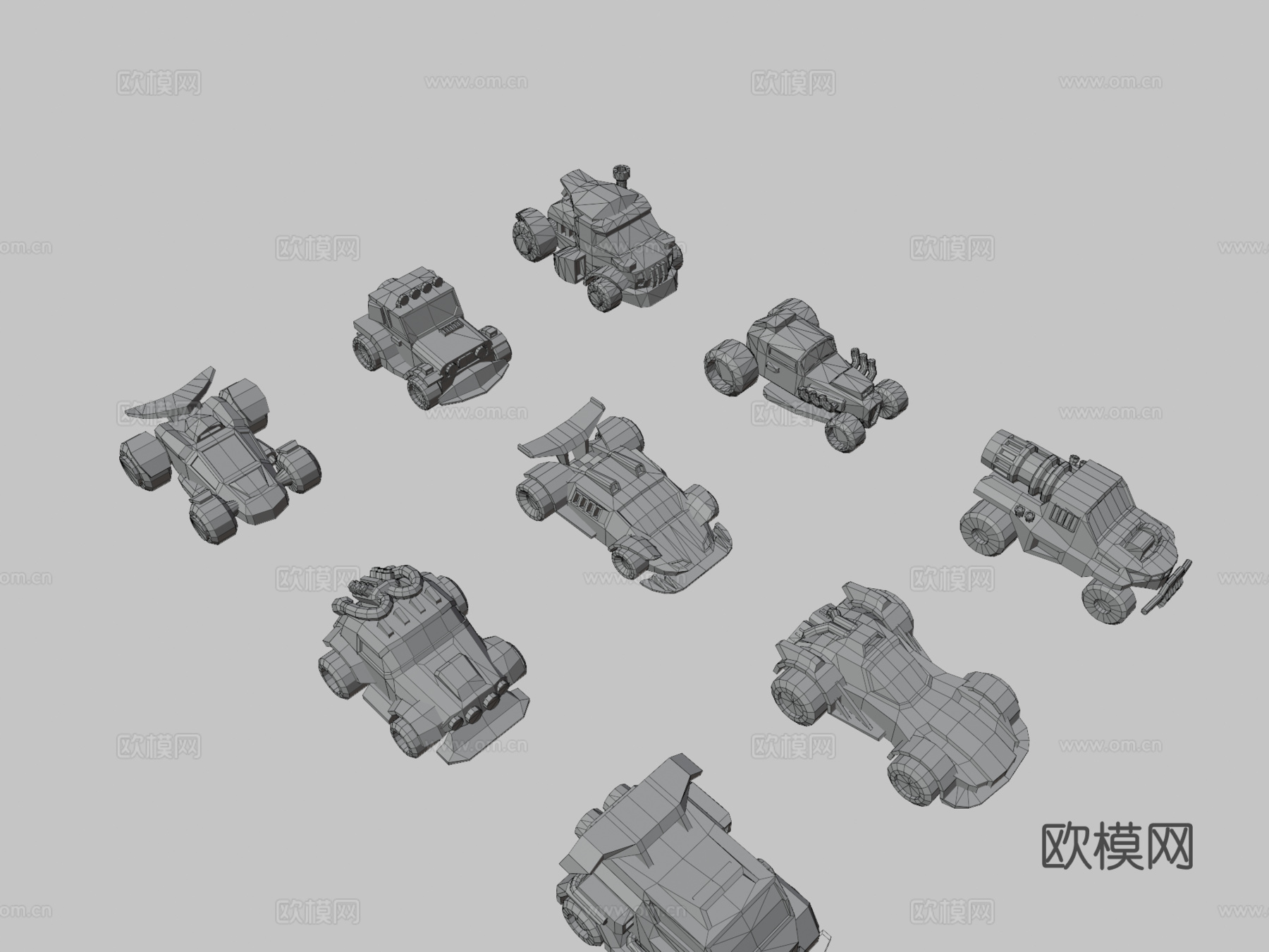 低多边形微型卡通赛车资产包su模型