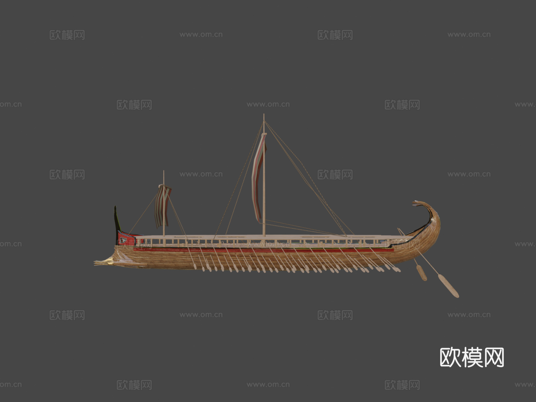 三列桨座战船su模型