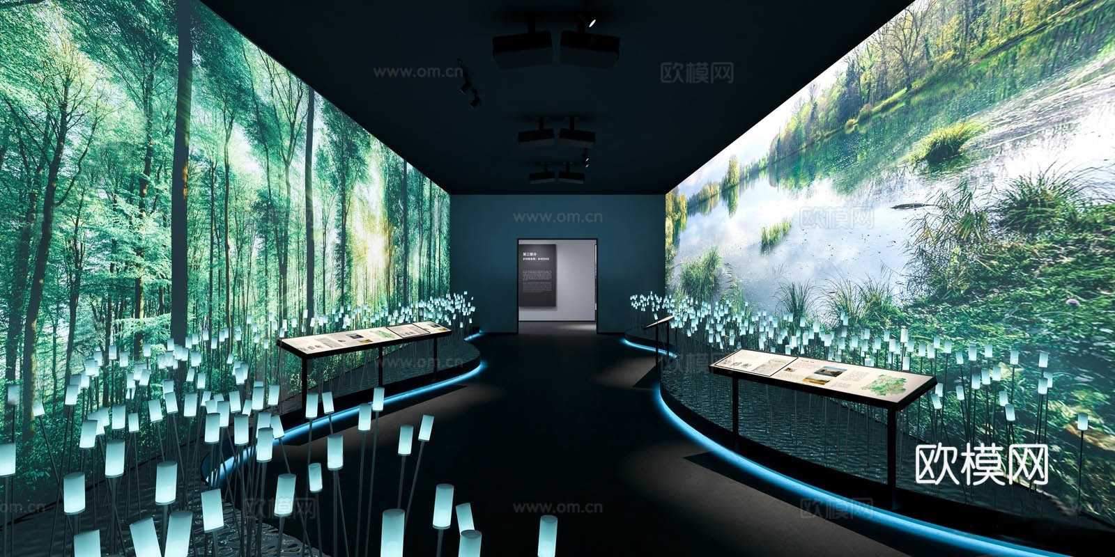 现代文化展厅 沉浸走廊 投影 沉浸空间su模型