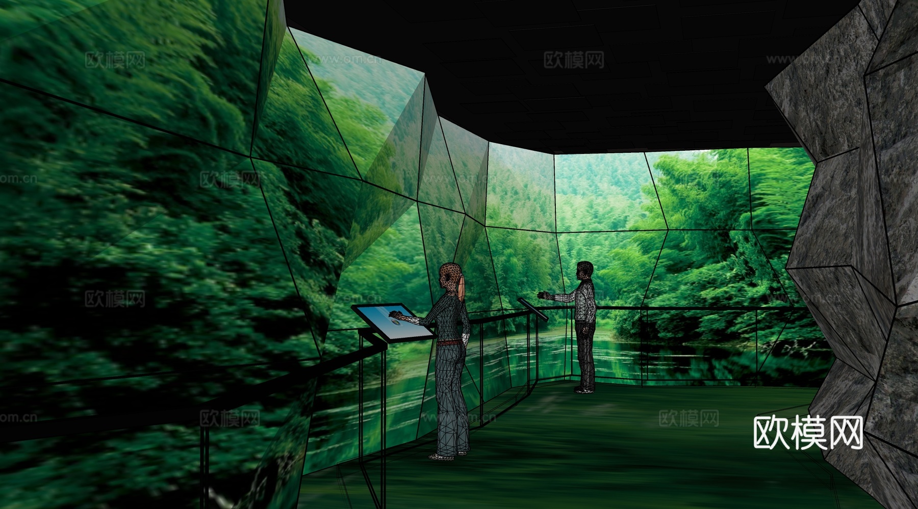 现代科技多媒体展厅 多维折幕互动展厅 城市规划展览馆su模型