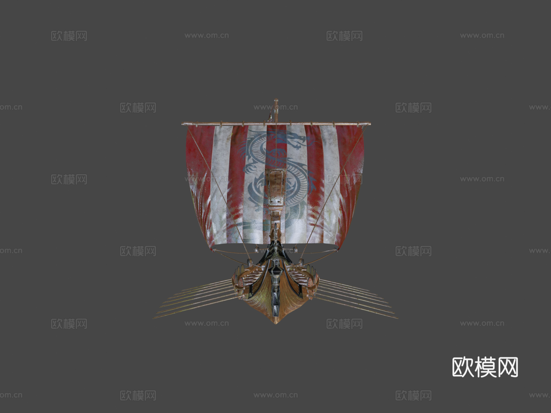 维京长船低多边形su模型