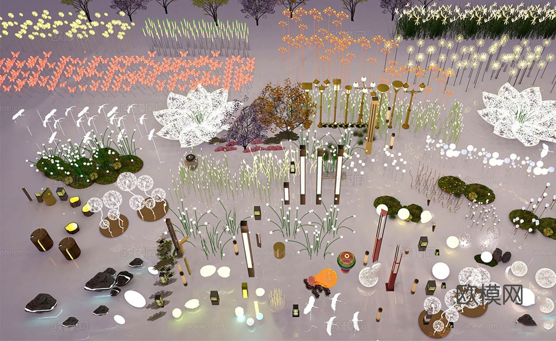 现代景观灯 艺术灯具 芦苇灯 水母灯su模型