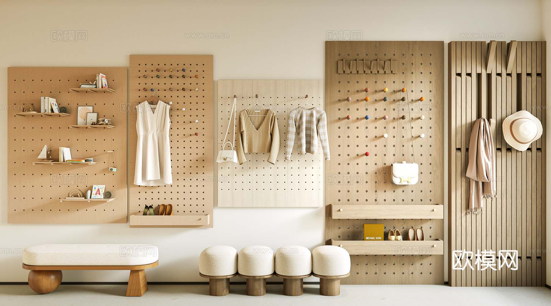 洞洞板 钢琴键挂衣钩  钢琴键 挂钩 墙饰挂件  洞洞板装饰su模型