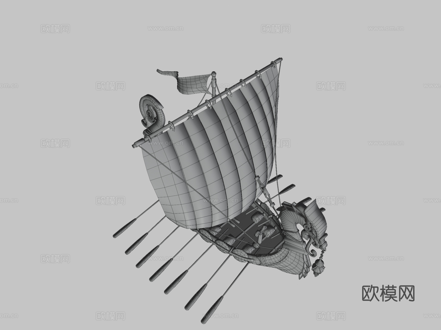 维京长船低多边形su模型