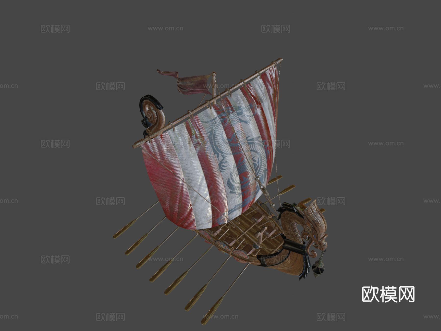 维京长船低多边形su模型