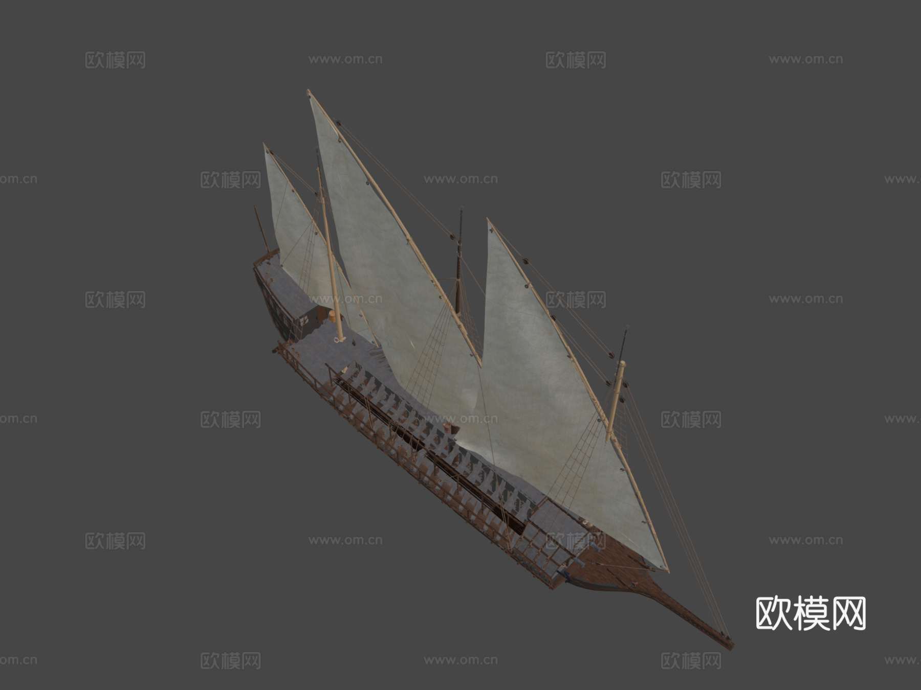 俄罗斯22桨波罗的海桨帆船su模型